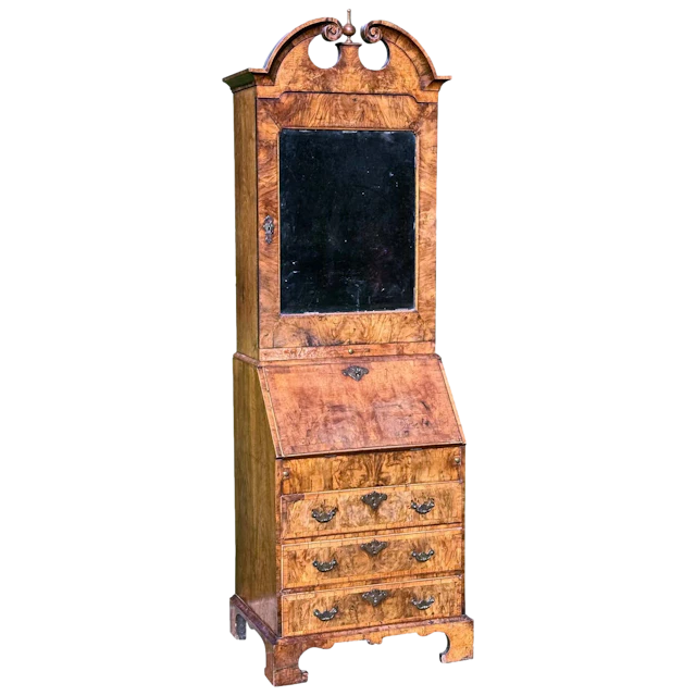 Rare small early-18th century walnut bureau bookcase/ cabinet