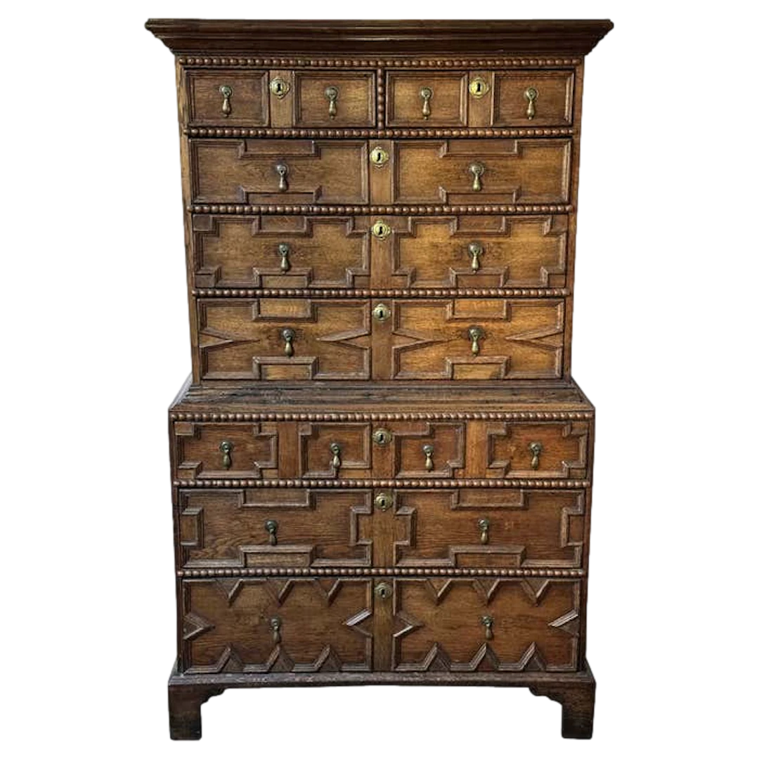 Early 18th century geometric-front chest on chest
