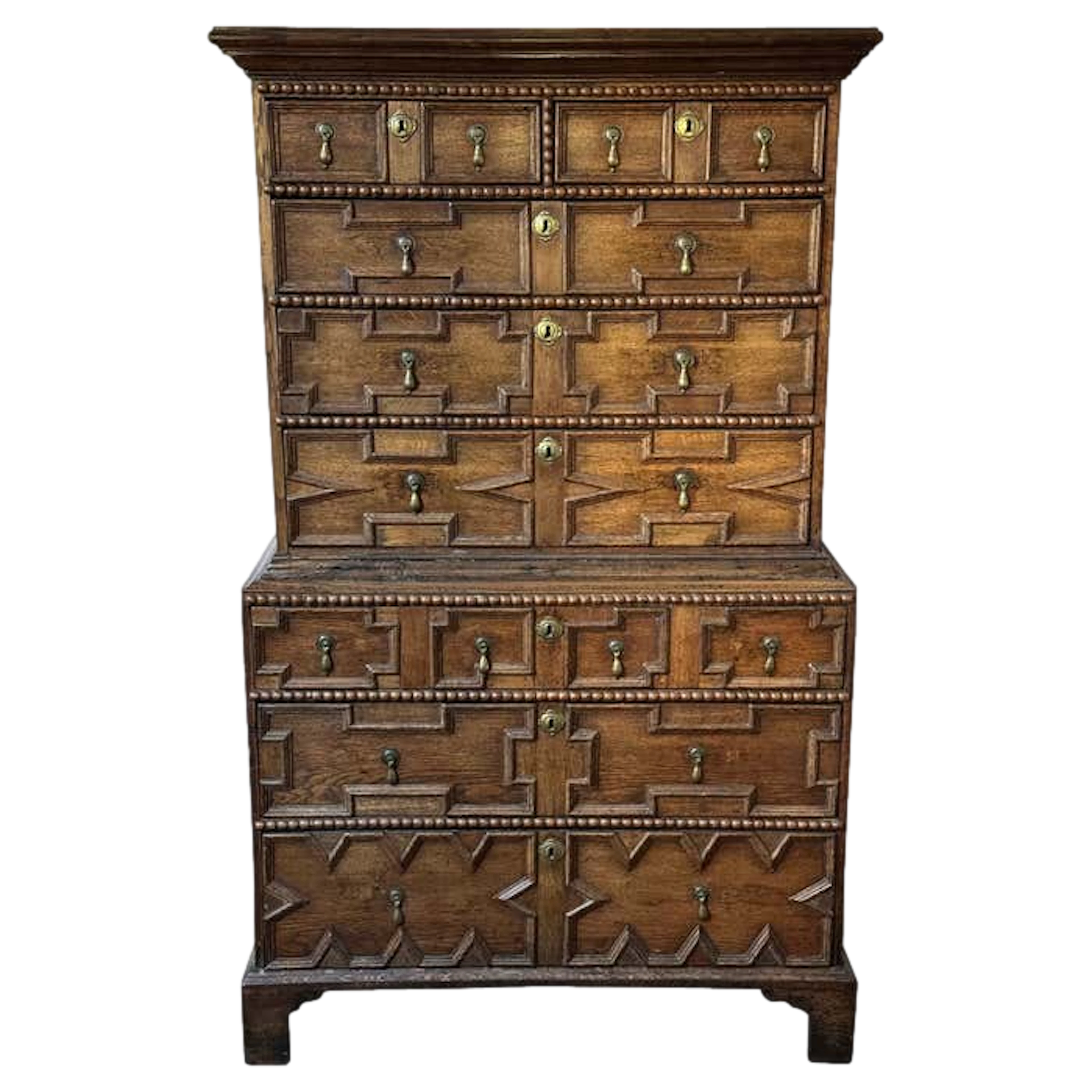 Early 18th century geometric-front chest on chest