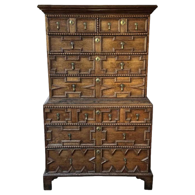 Early 18th century geometric-front chest on chest