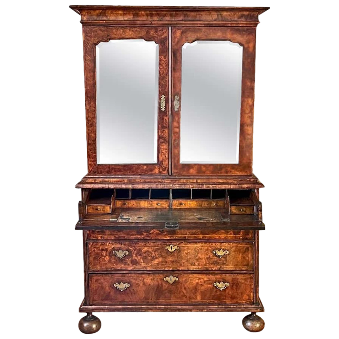Fine Old & Ody George I burr walnut secretaire cabinet