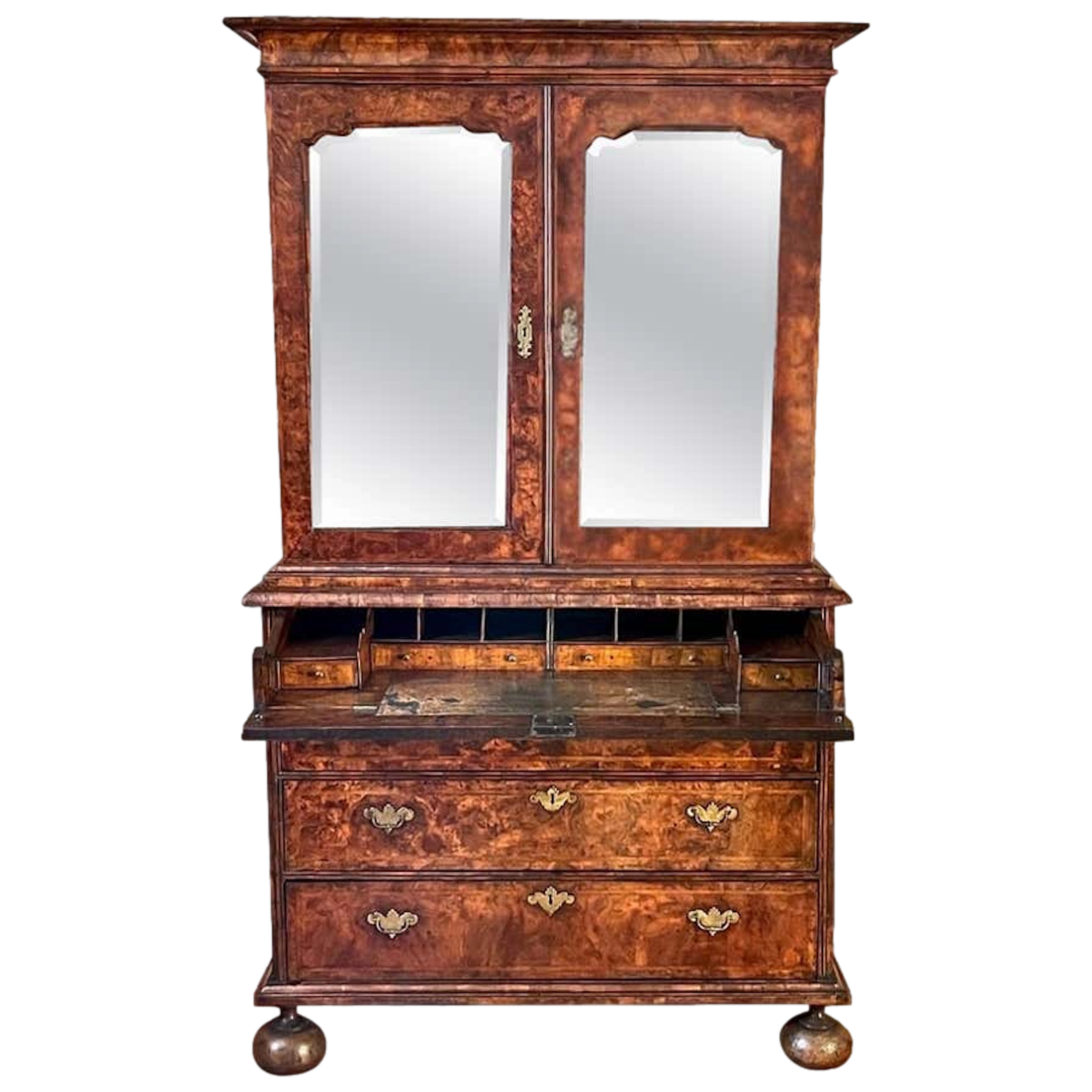 Fine Old & Ody George I burr walnut secretaire cabinet