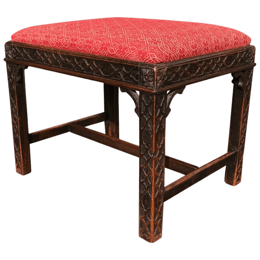 Chinese Chippendale Style Carved Mahogany Stool