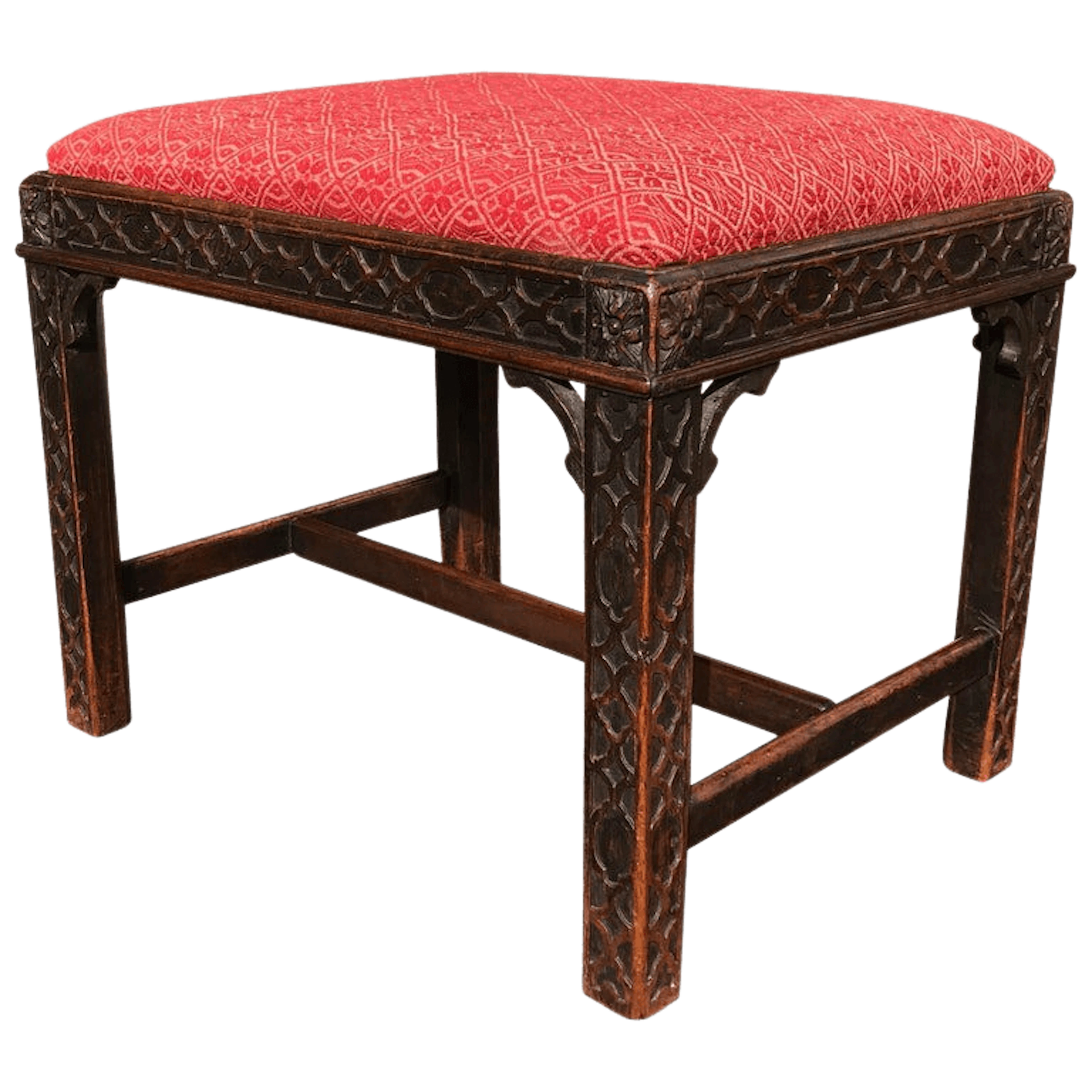 Chinese Chippendale Style Carved Mahogany Stool