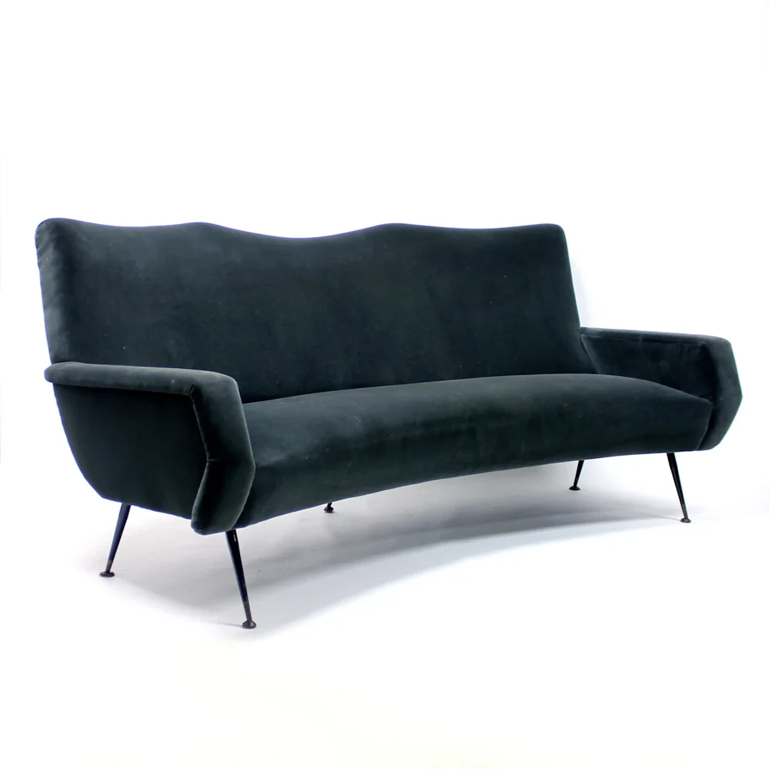 Italian curved mid-century velvet sofa, 1950s