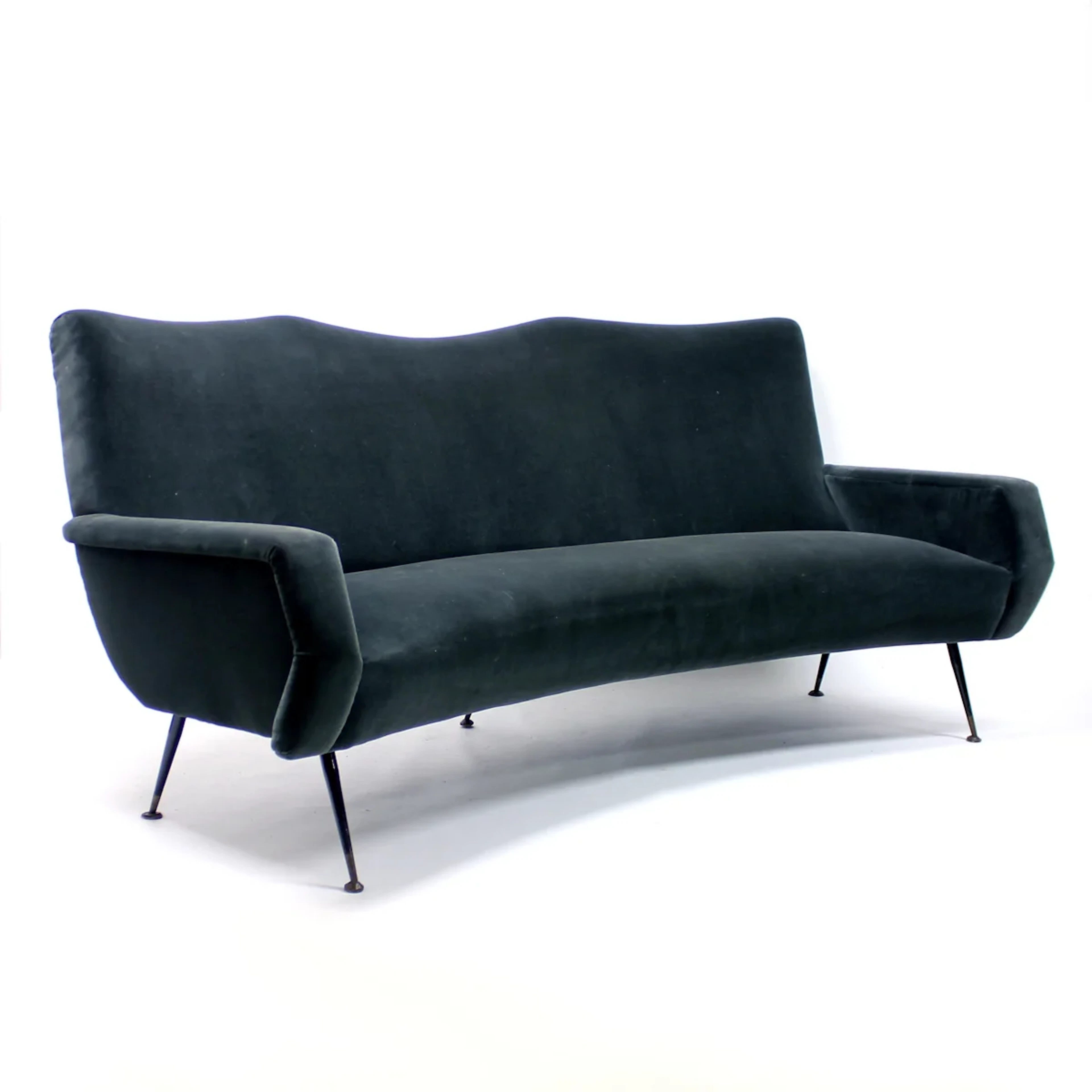 Italian curved mid-century velvet sofa, 1950s