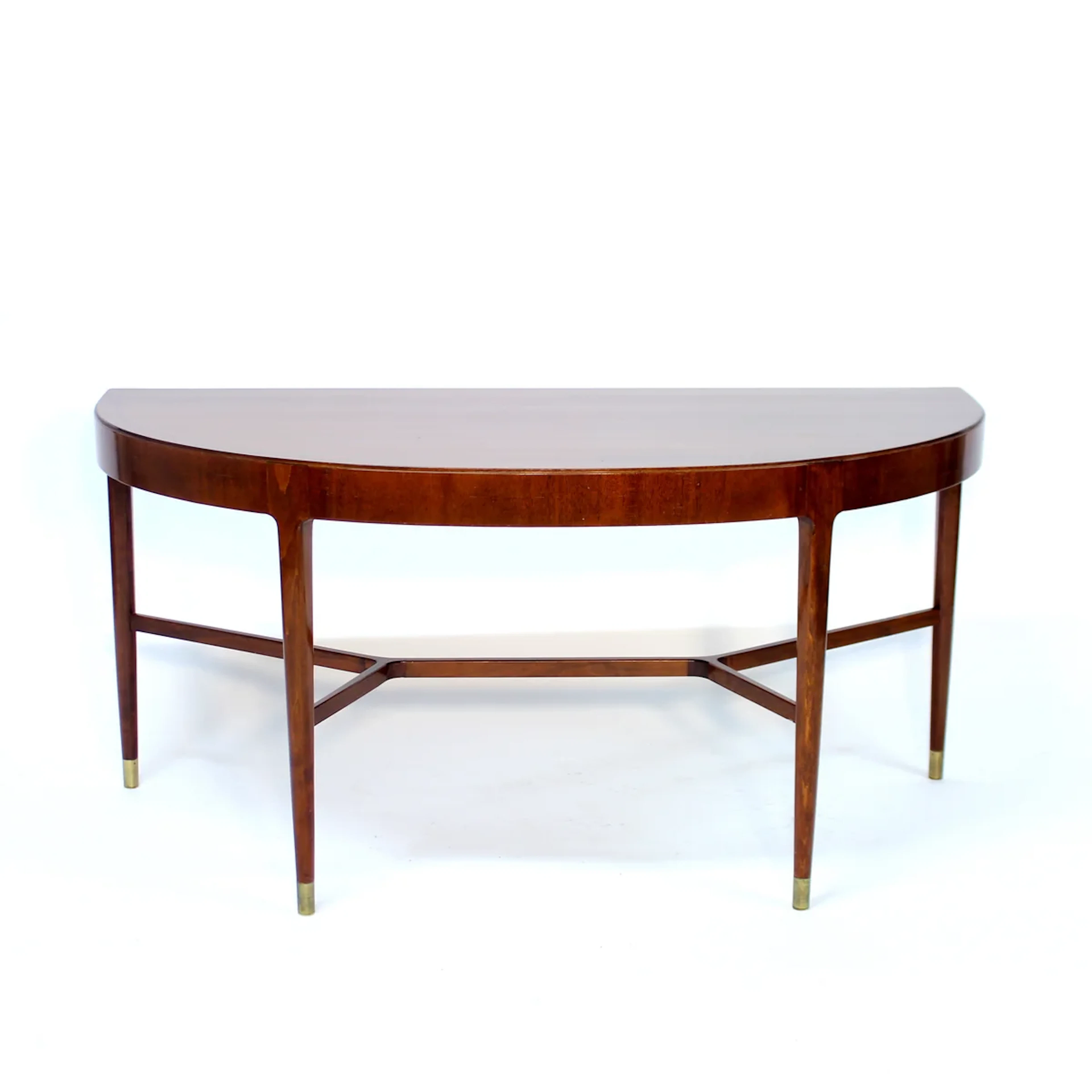 Swedish semicircular mid-century Mahogany side table on brass feet, 1940s