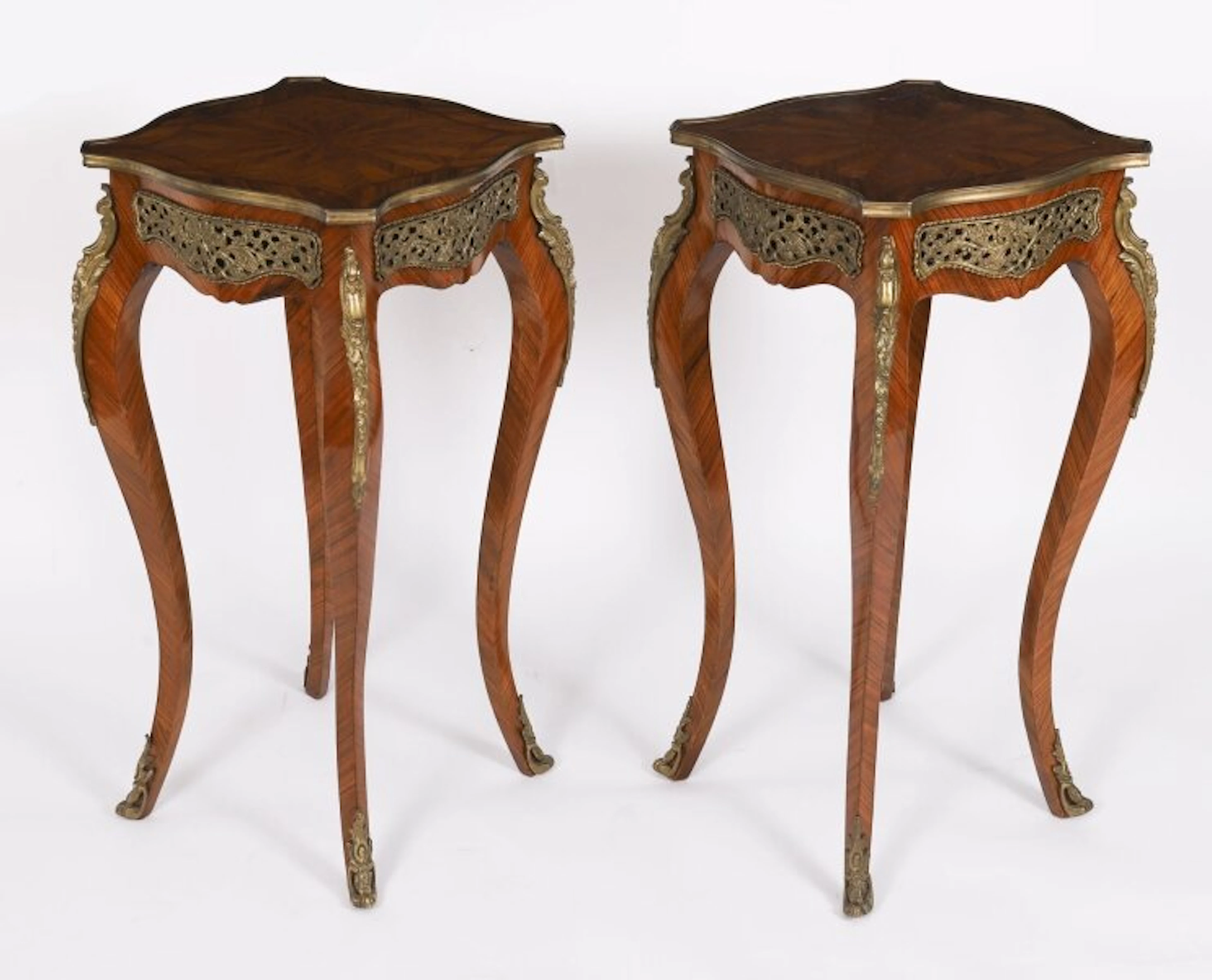 Vintage Pair French Louis Revival Ormolu Mounted Occasional Tables 20th C
