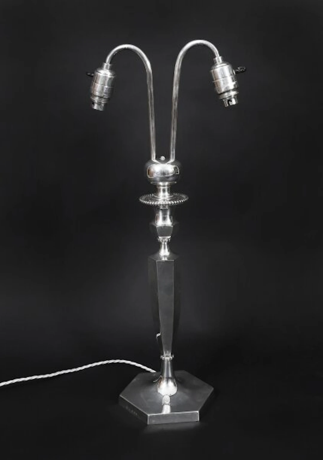 Antique Art Deco Silver Plated Twin Arm Table Lamp by Elkington C1920