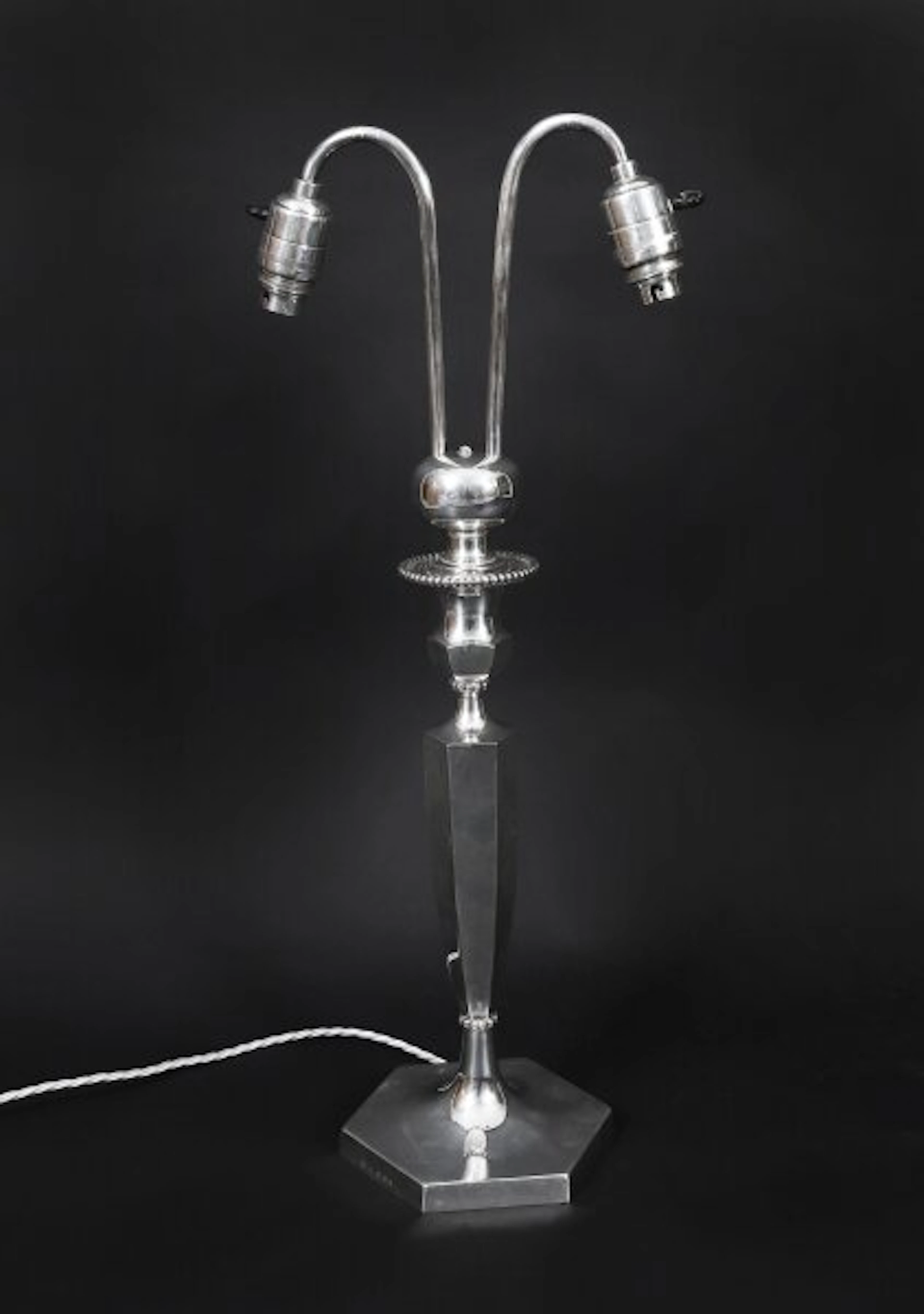 Antique Art Deco Silver Plated Twin Arm Table Lamp by Elkington C1920