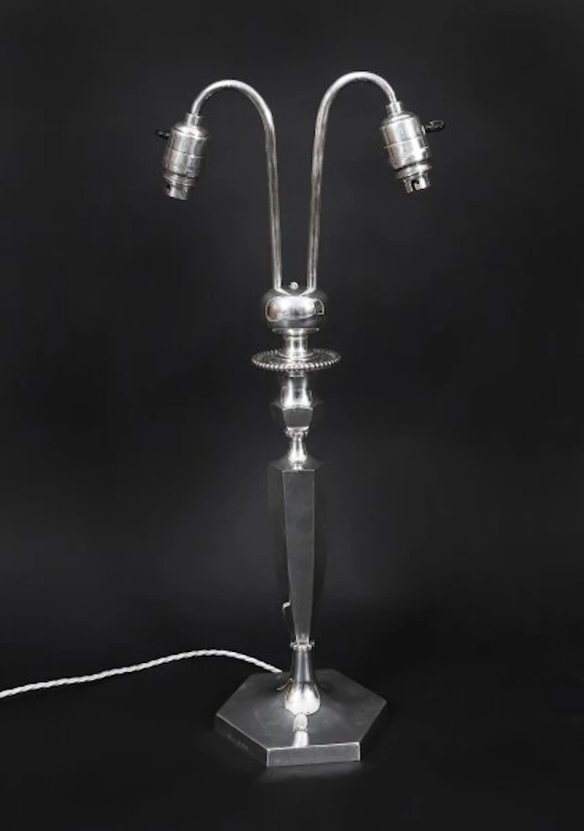 Antique Art Deco Silver Plated Twin Arm Table Lamp by Elkington C1920