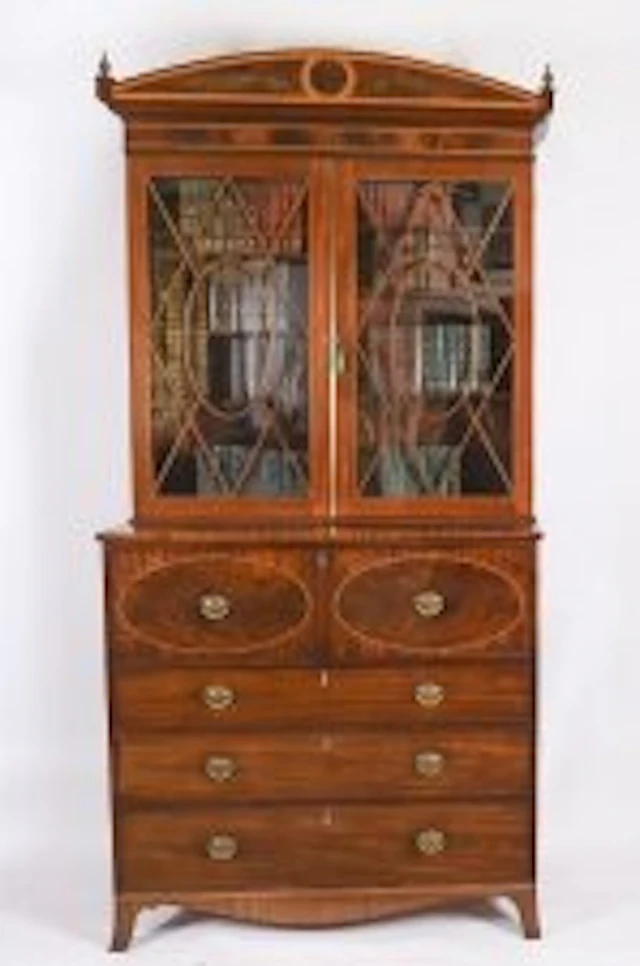 Antique George III Inlaid Flame Mahogany Secretaire Bookcase C1815 19th C