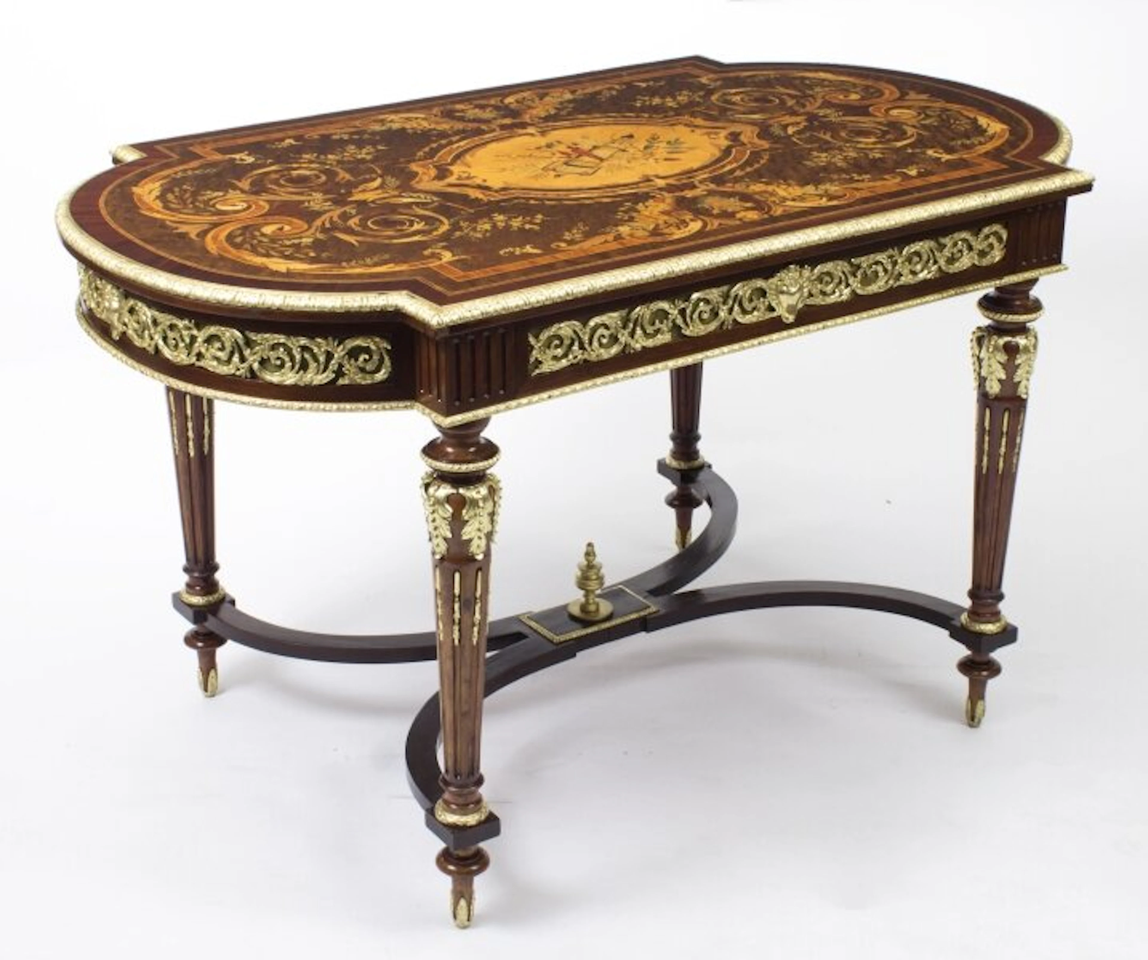 Antique French Ormolu Mounted Marquetry Bureau Plat c.1860