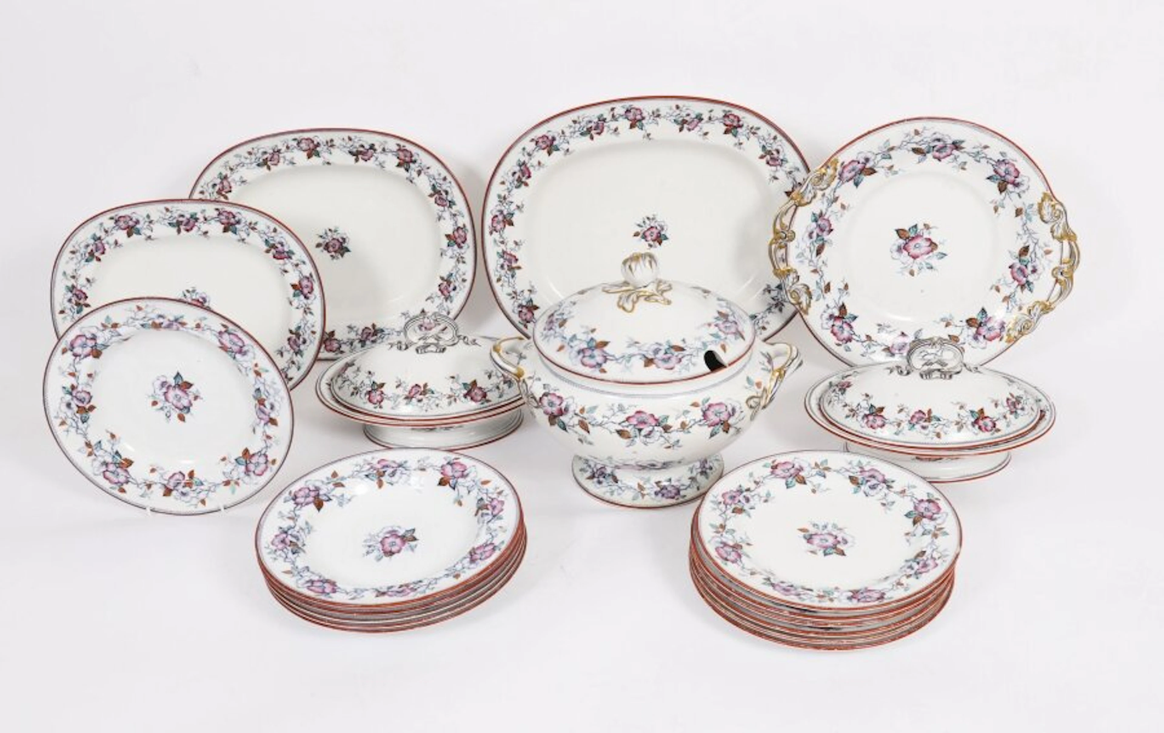 Antique 22 Piece Müller Volkstedt MV Co. Decorated Dinner Service, 20th C