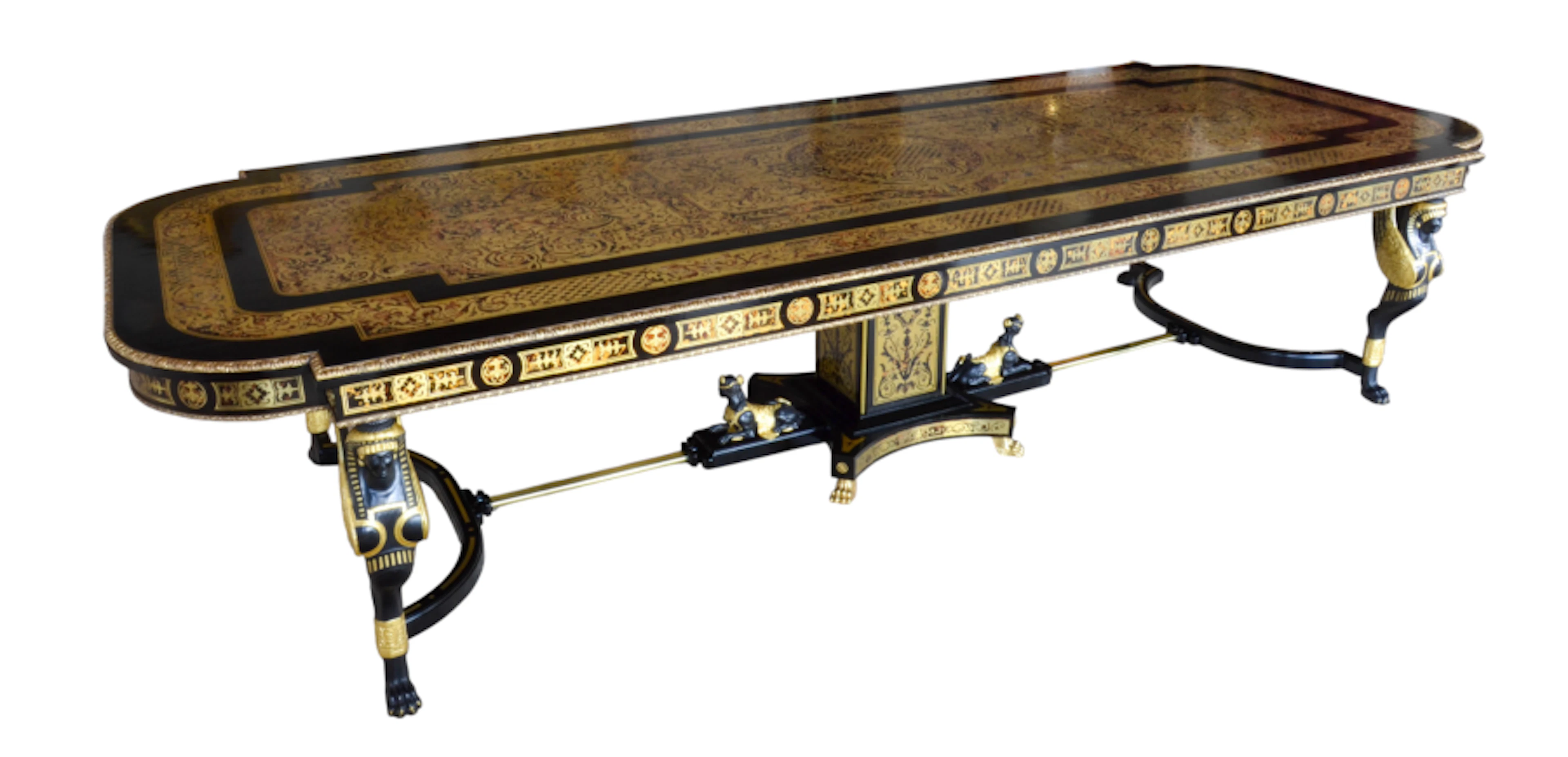 Vintage 12ft 6" Ebonised Cut Brass Boulle Dining Conference Table 20th C