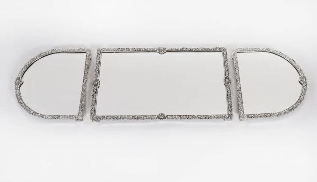 Antique French Silver Plated Mirrored Surtout de Table Plateau Circa