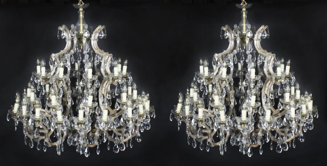 Antique Pair English 41 light Ballroom Crystal Chandeliers C1920