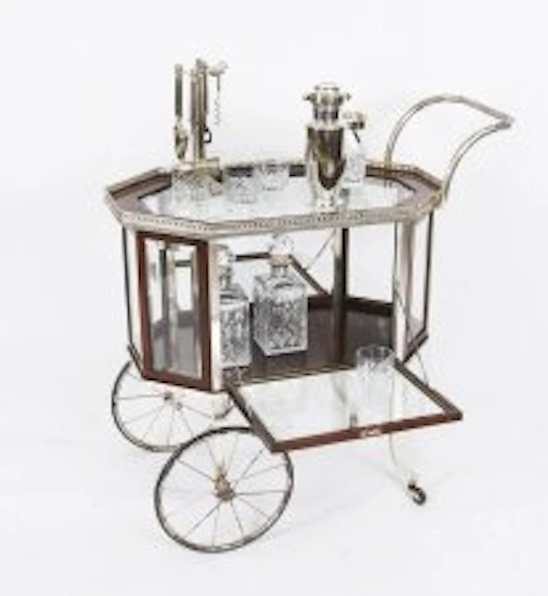 Antique French Art Deco Gilded Bar Cart / Serving Trolley Circa 1920 20th C