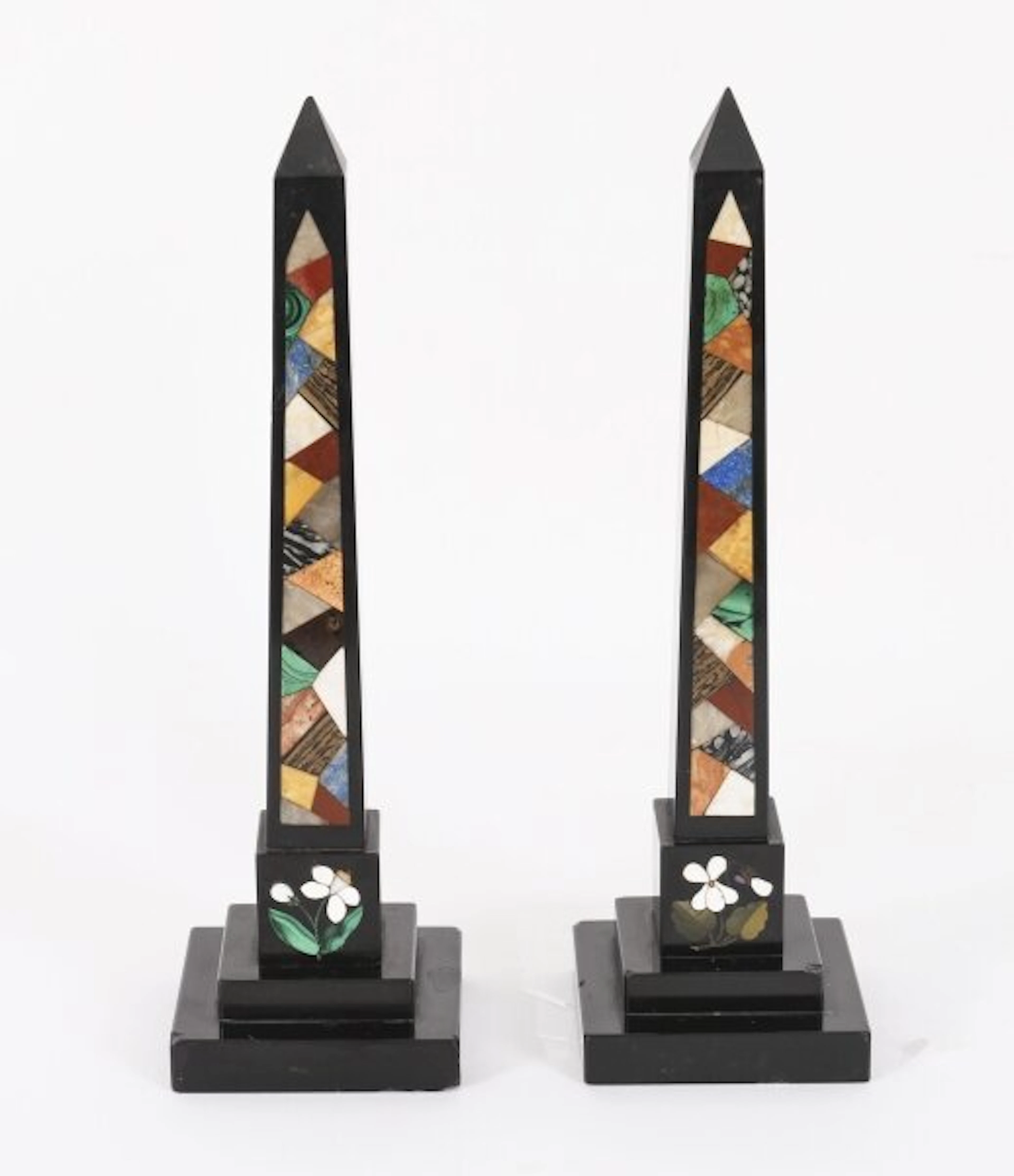 Antique Pair Grand Tour Ashford Specimen Marble Obelisks C.1890
