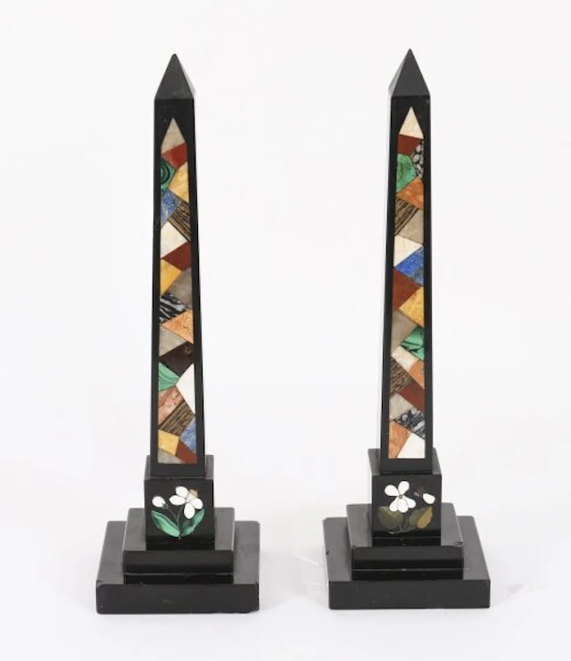 Antique Pair Grand Tour Ashford Specimen Marble Obelisks C.1890