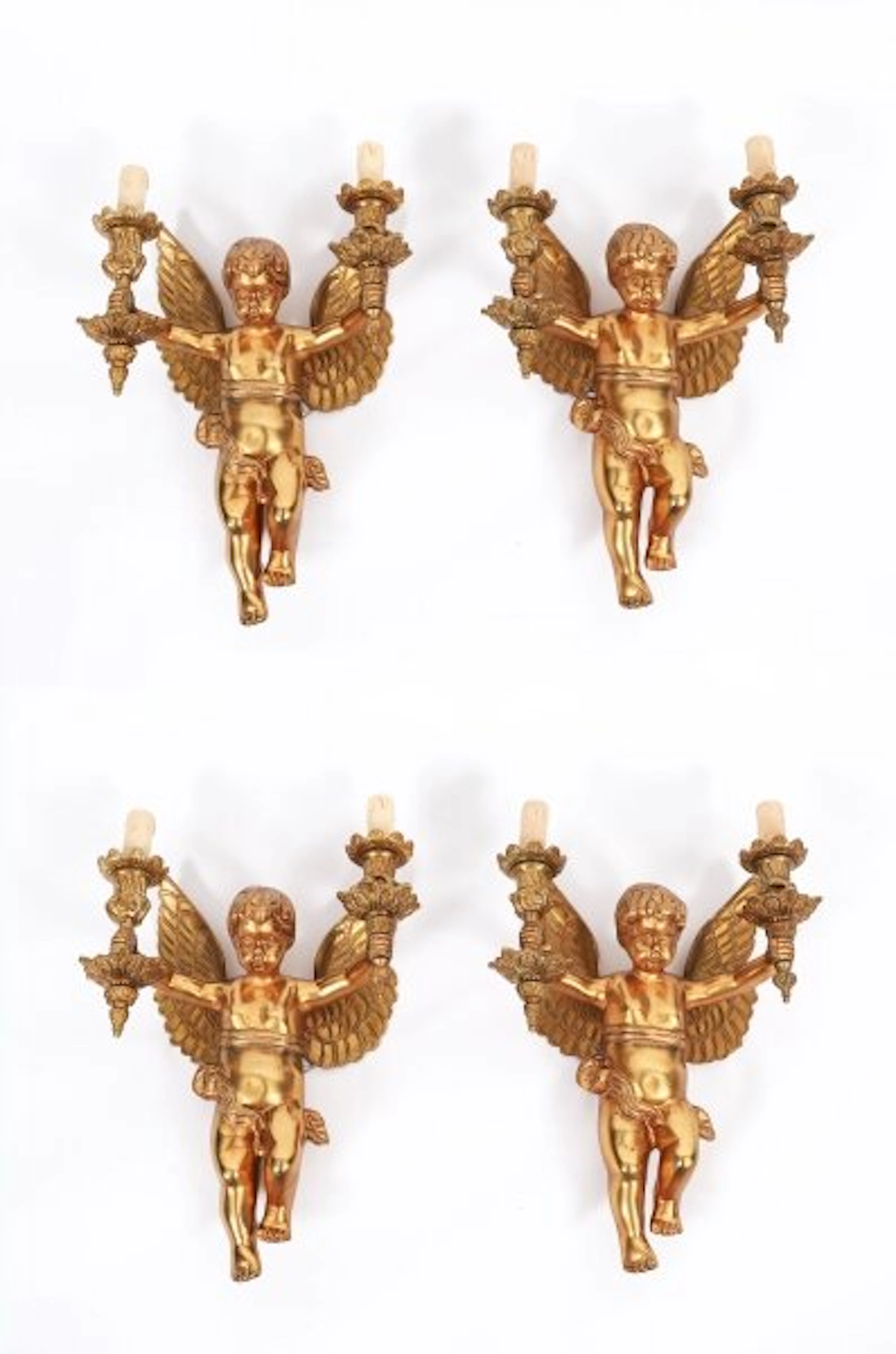 Antique Set Four Italian Two Branch Cherub Ormolu Wall Lights C1880 19th C