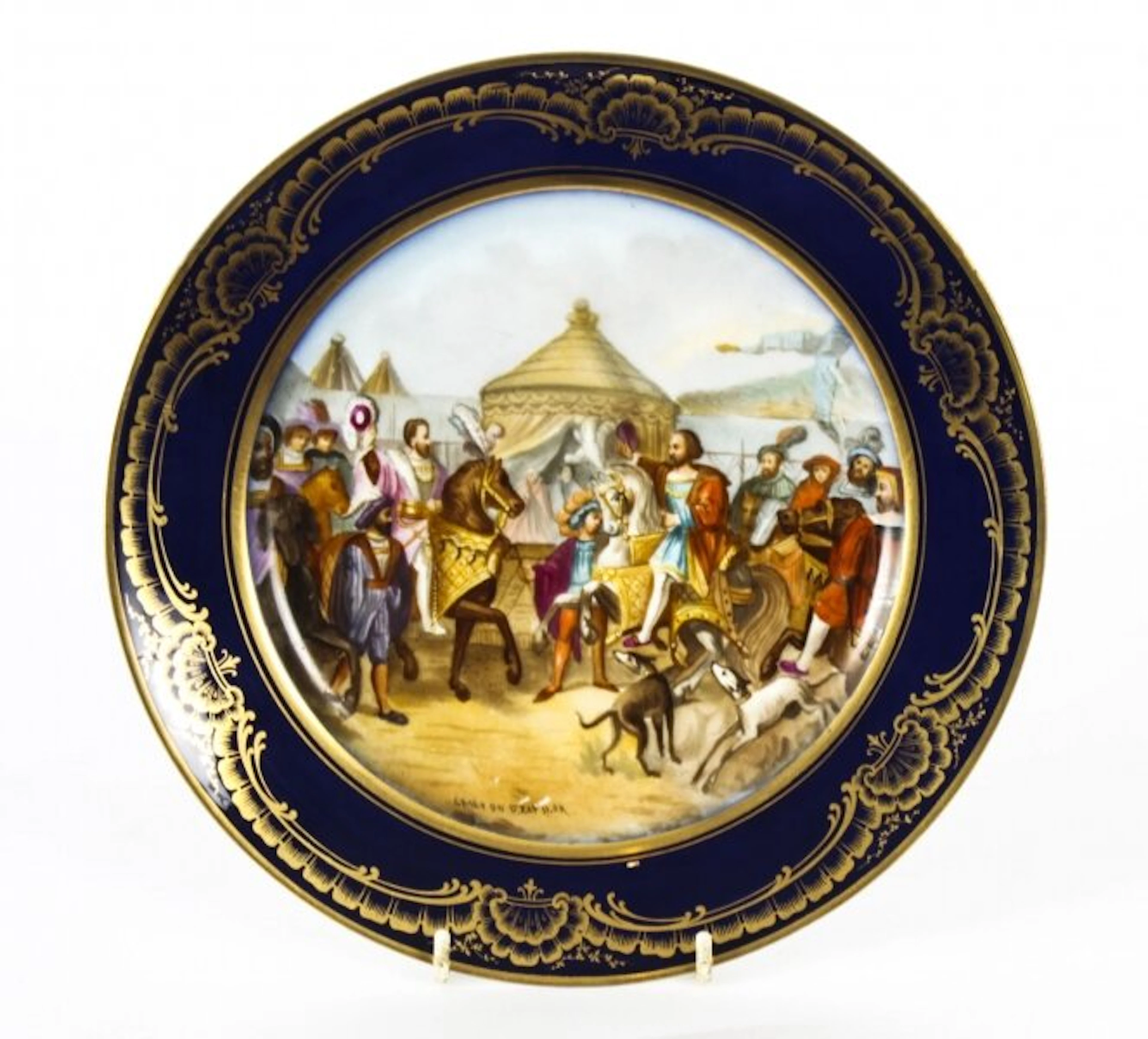 Antique French Sevres Porcelain Cabinet Plate "Camp du Rap" 19th Century