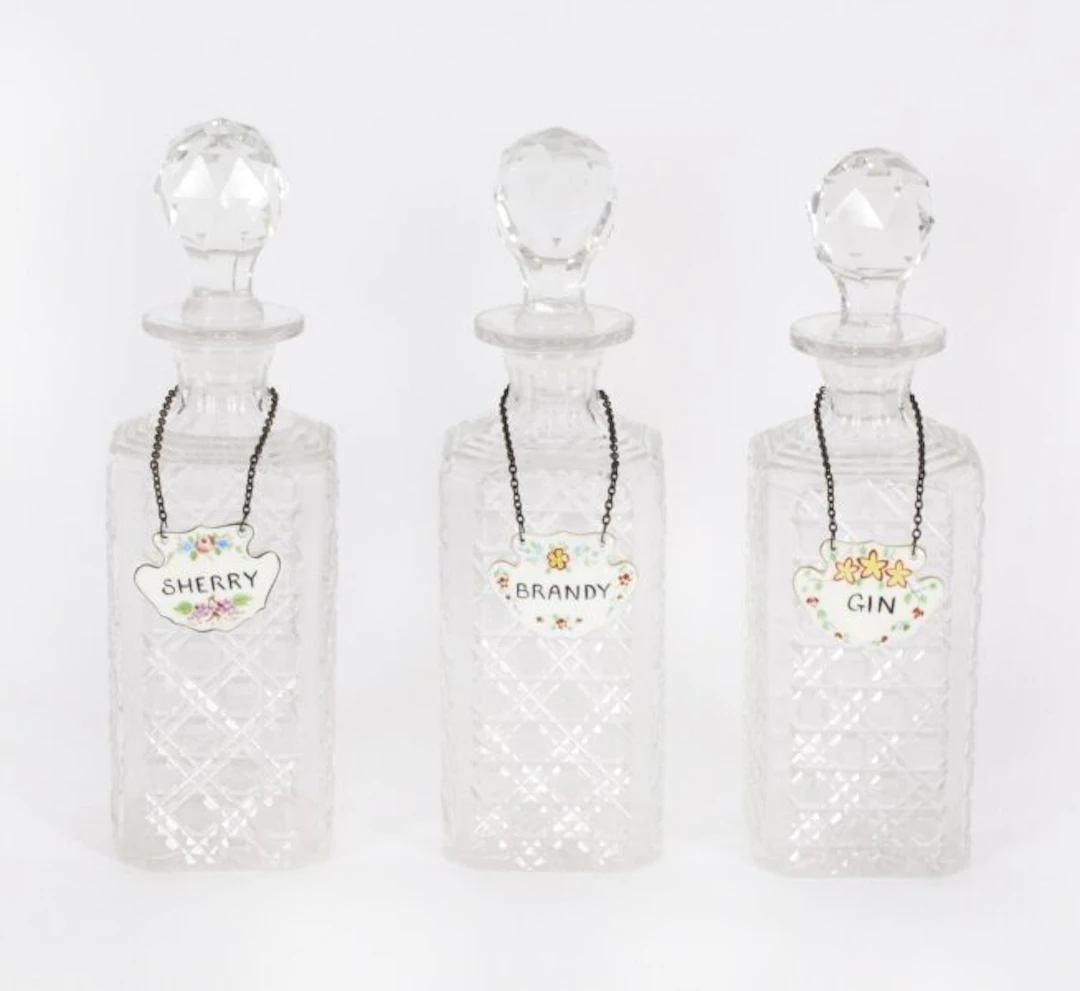 Vintage Group of 3 Crystal Cut Glass Decanters 20th C