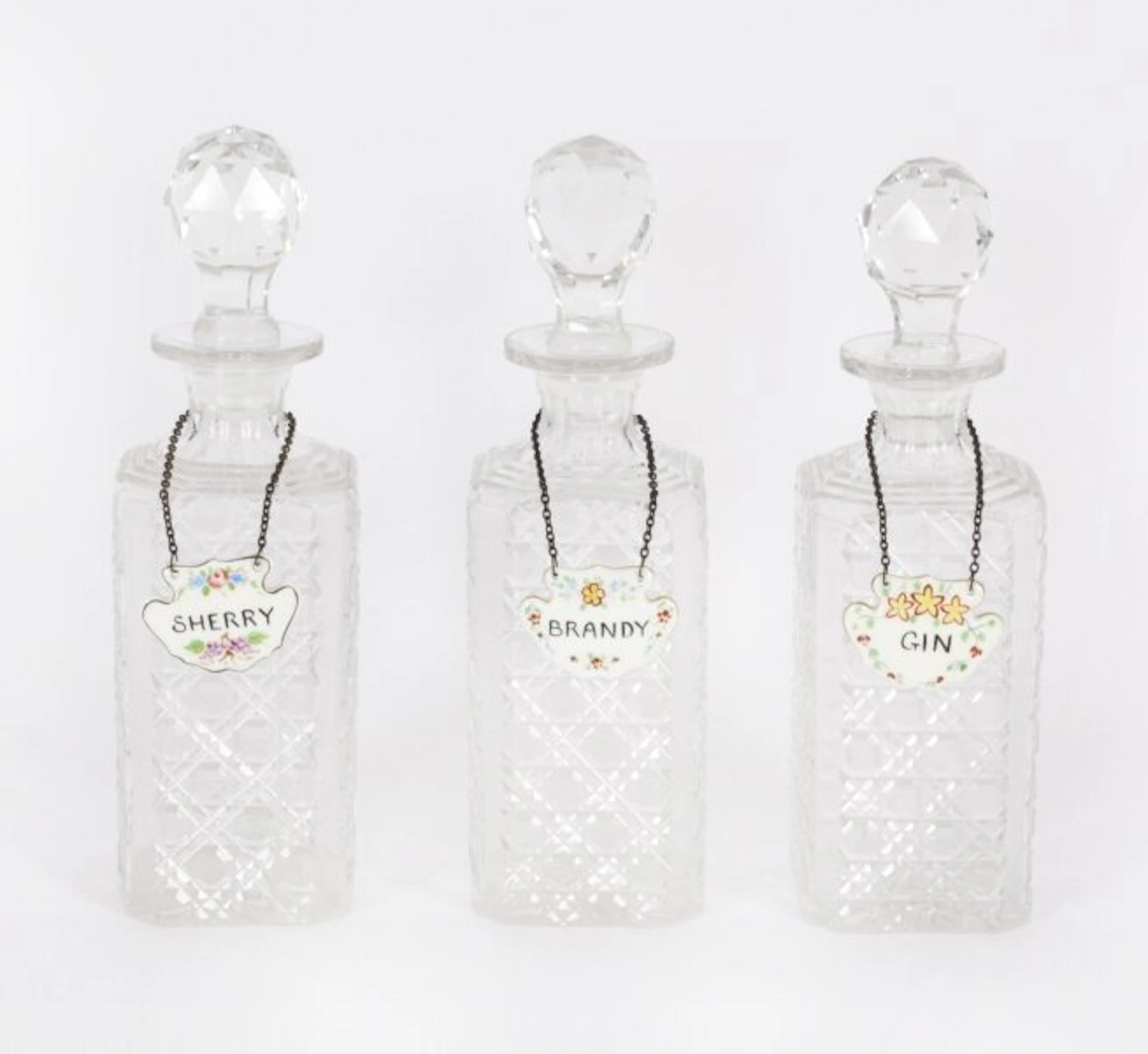 Vintage Group of 3 Crystal Cut Glass Decanters 20th C