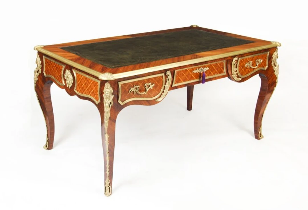 Antique Louis Revival Kingwood & Ormolu Mounted Bureau Plat Desk 19th C