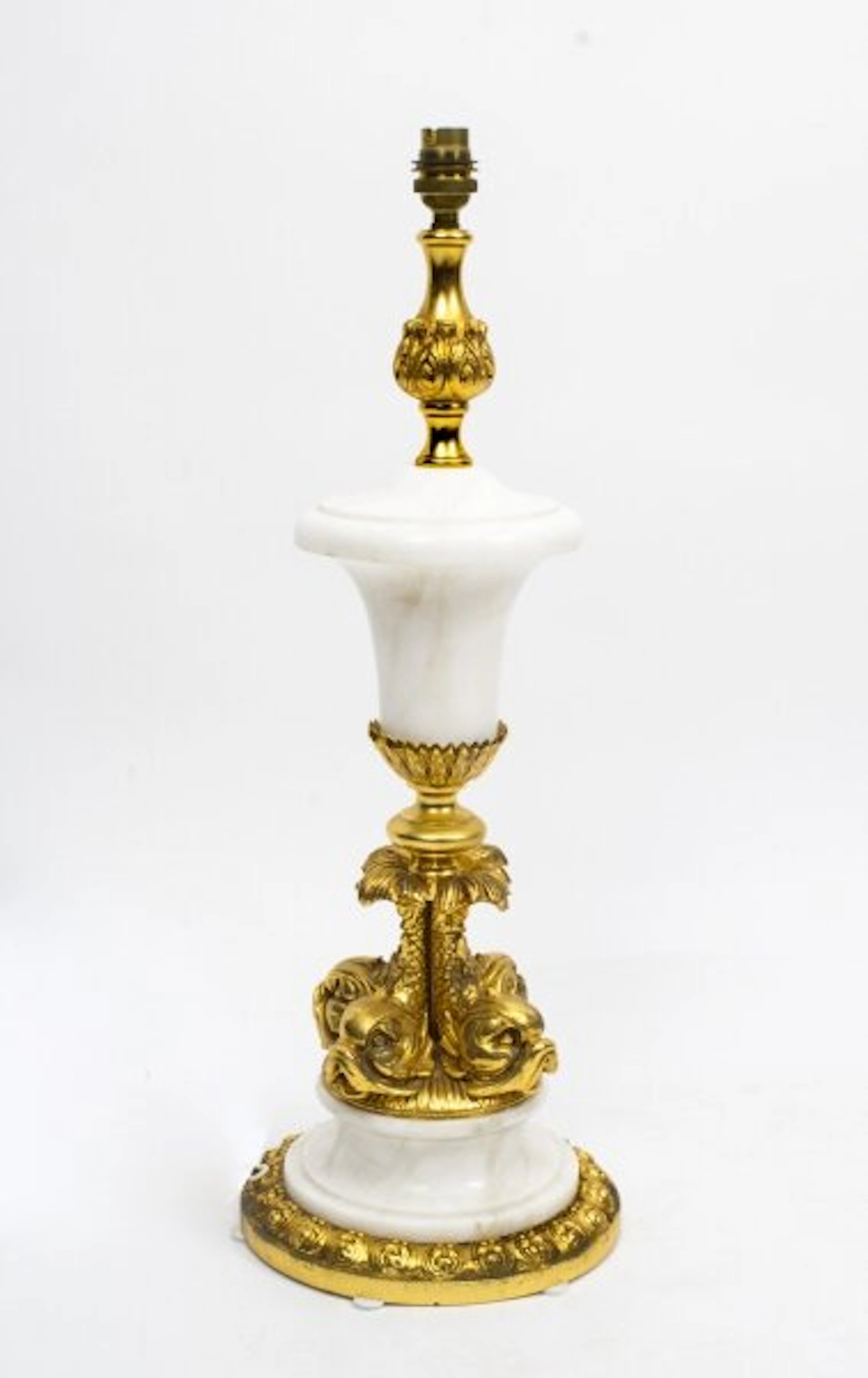 Vintage Ormolu & Marble Dolphin Table Lamp Louis Revival