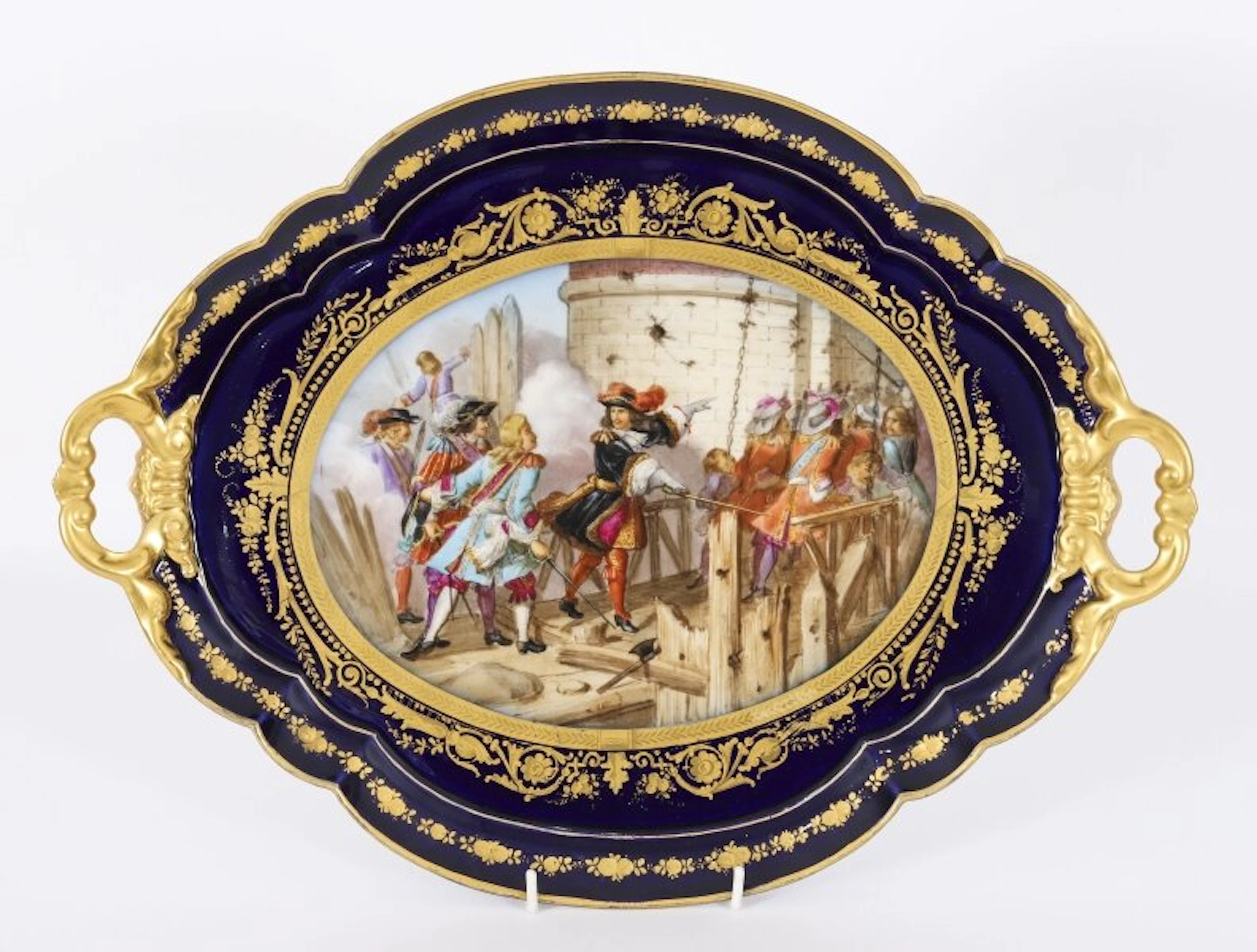 Antique French Sevres Porcelain Tray Prise de Valenciennes Moreaux Late 19th C