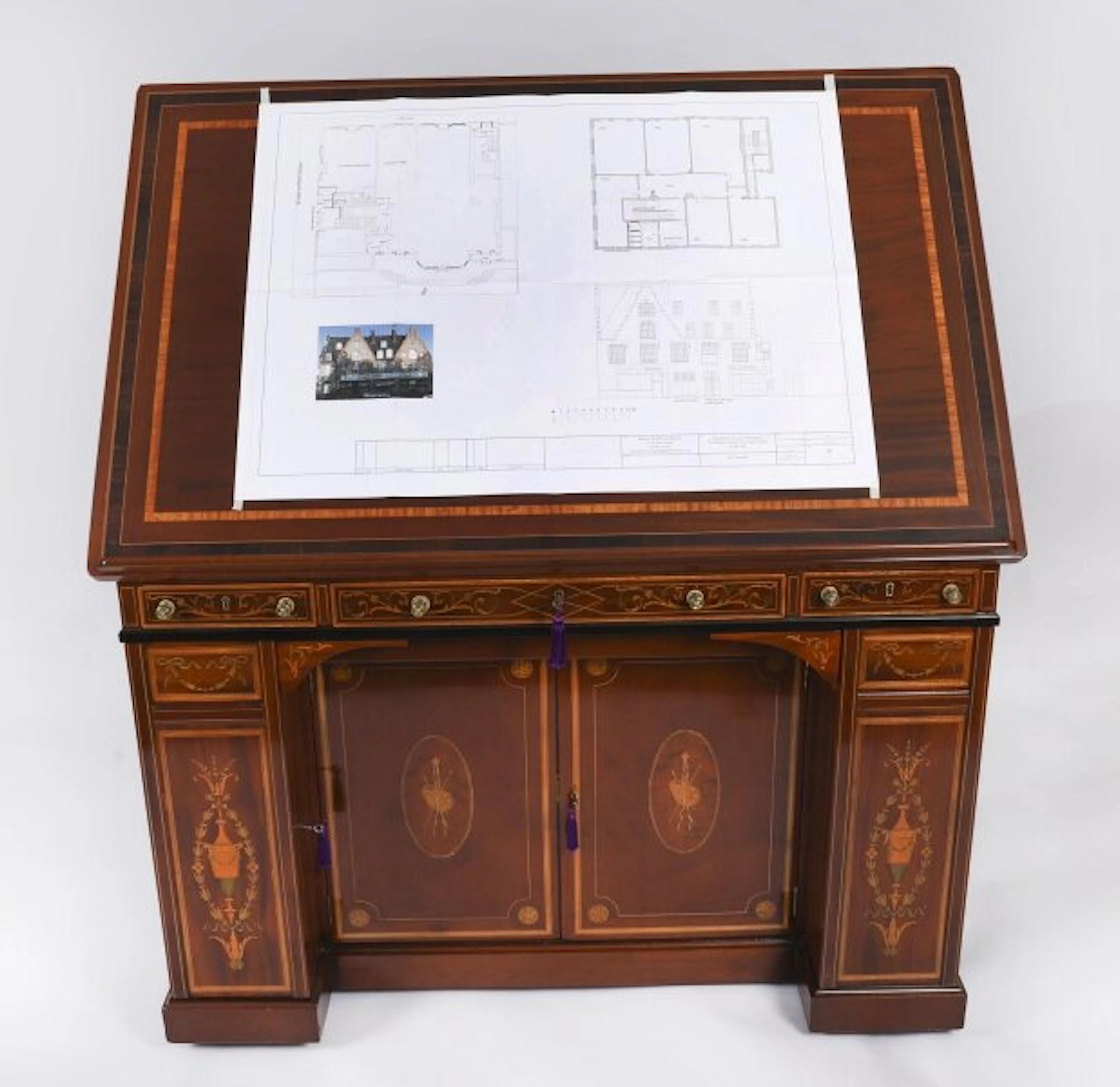 Antique Victorian Inlaid Mahogany Architects Desk by Edwards & Roberts 19th C