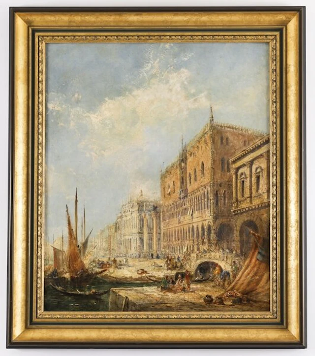 Antique Oil Painting The Doges Palace Venice Jane Vivian 19th C