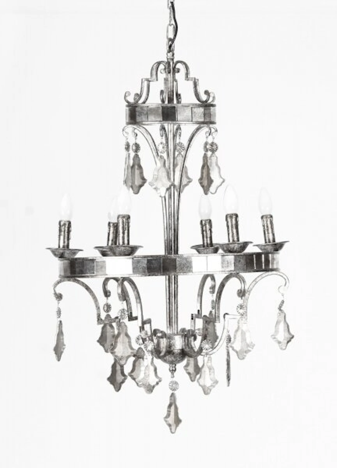 Vintage Silvered Bronze & Mirrored Chandelier Late 20th Century