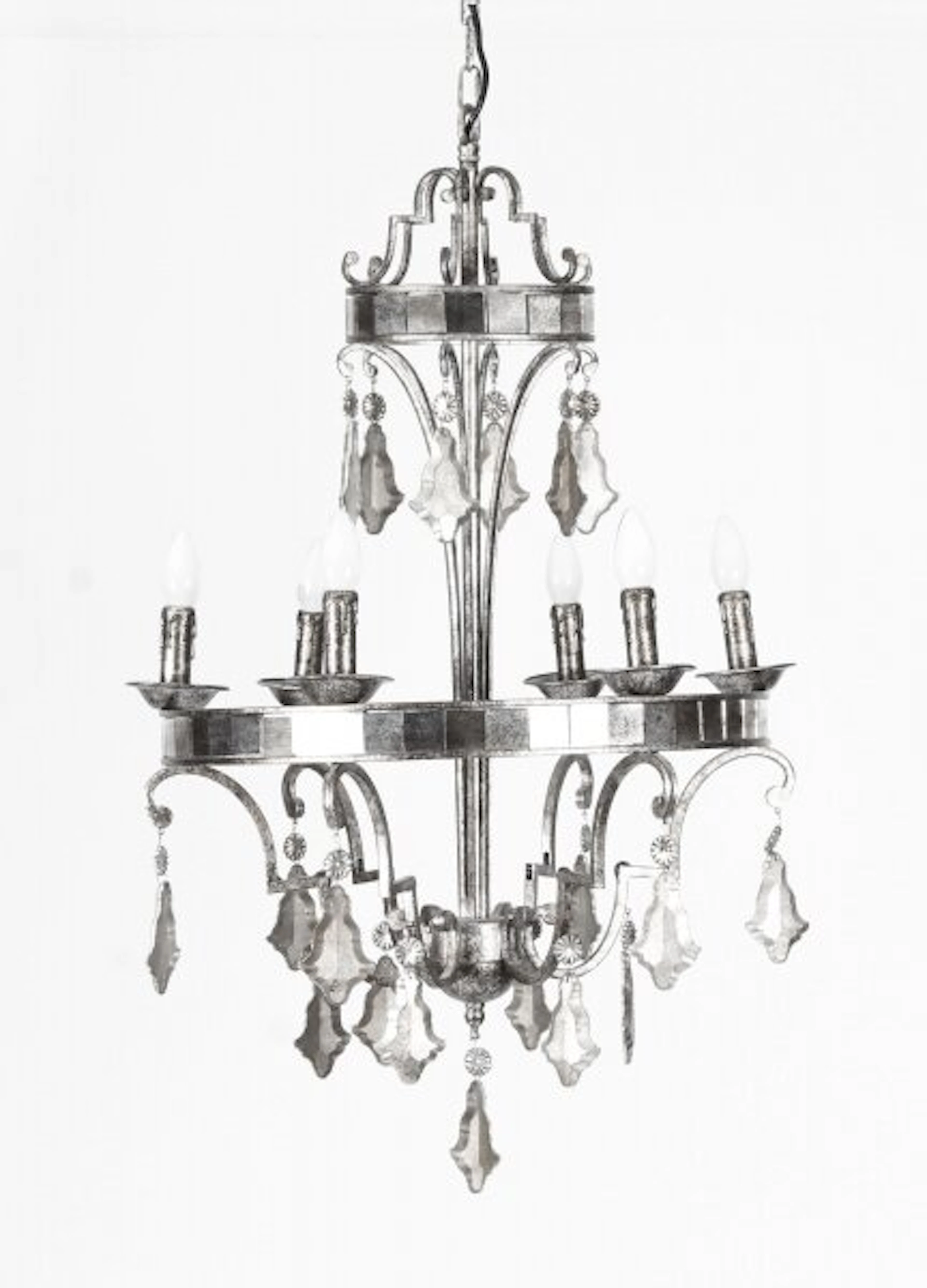Vintage Silvered Bronze & Mirrored Chandelier Late 20th Century