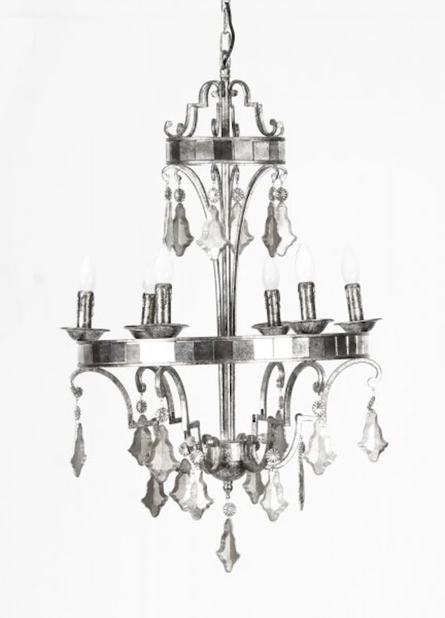 Vintage Silvered Bronze & Mirrored Chandelier Late 20th Century