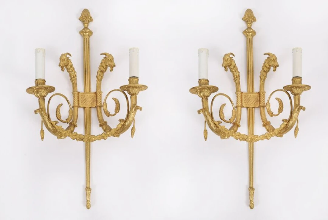 Antique Pair French Neo-classical Ormolu Wall Lights Appliques 19th century