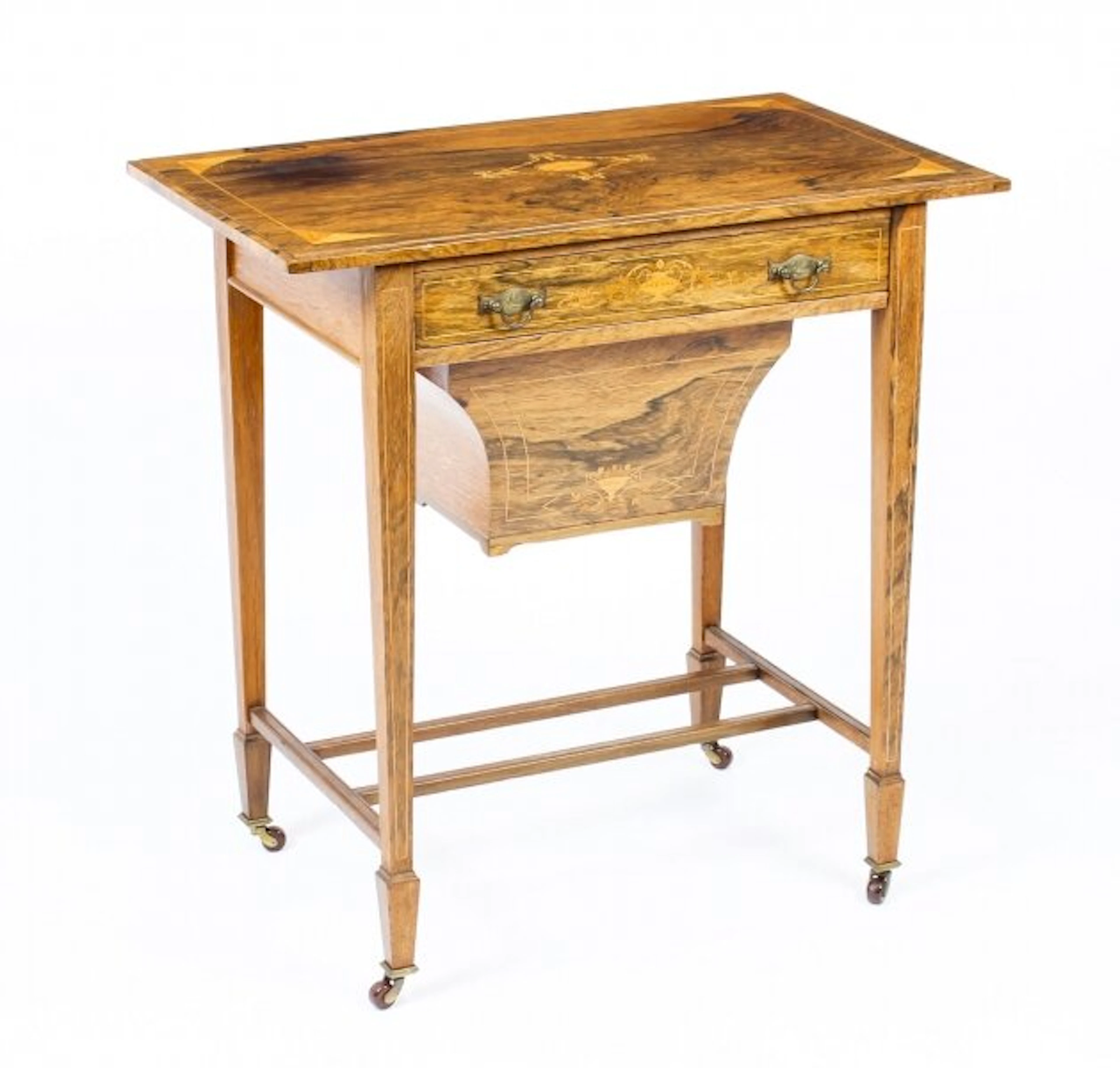 Antique Edwardian Inlaid Workbox Side Occasional Table c.1890 19th Century