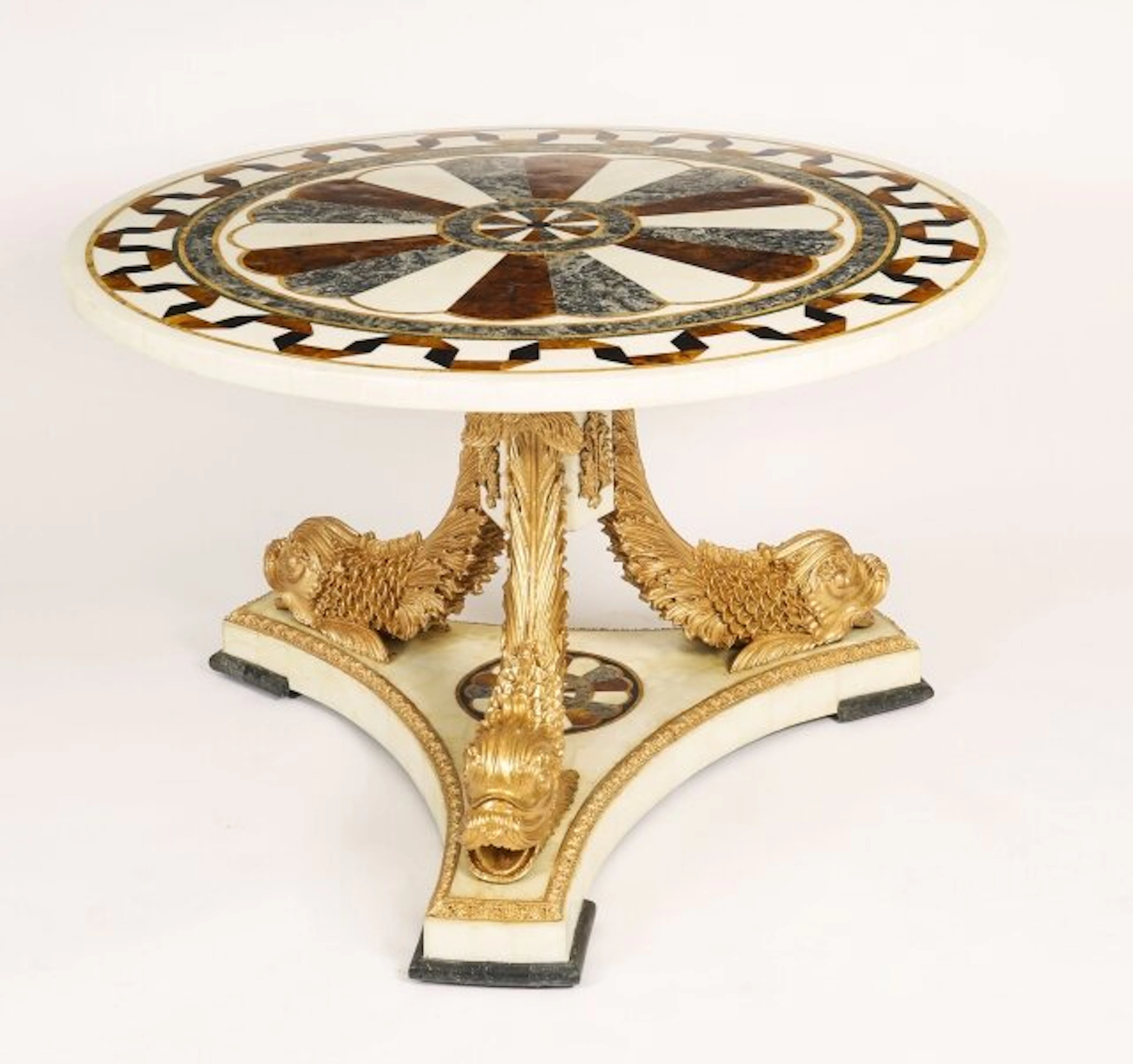 Antique Marble Topped Neo-classical Dolphin Centre Table 20th Century