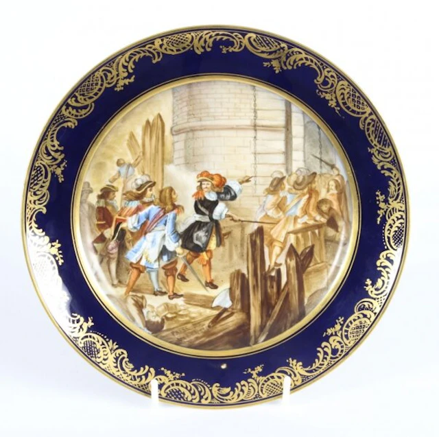 Antique French Sevres Porcelain Gilt Plate "Prise de Valence" 19th C