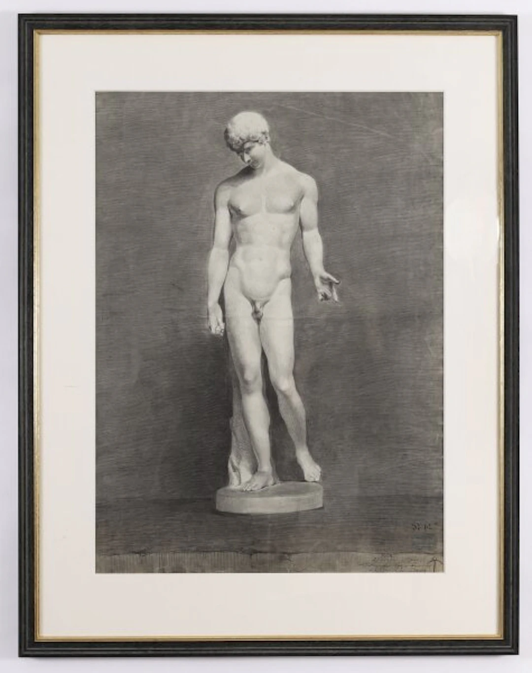 Antique Large Framed Drawing The Capitoline Antinous Dated 1836