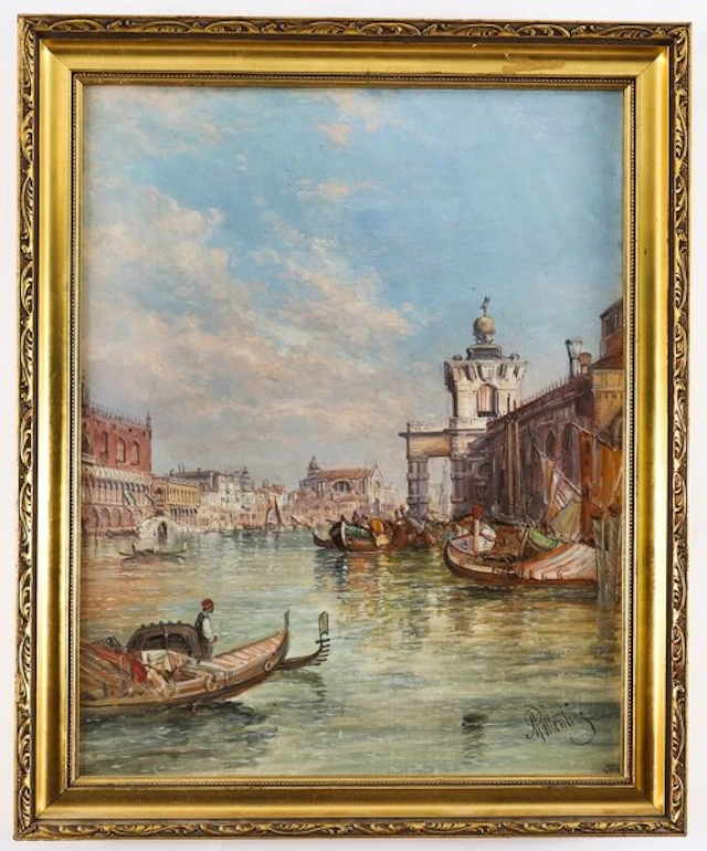 Antique Painting La Dogana Venice Alfred Pollentine 19th Century