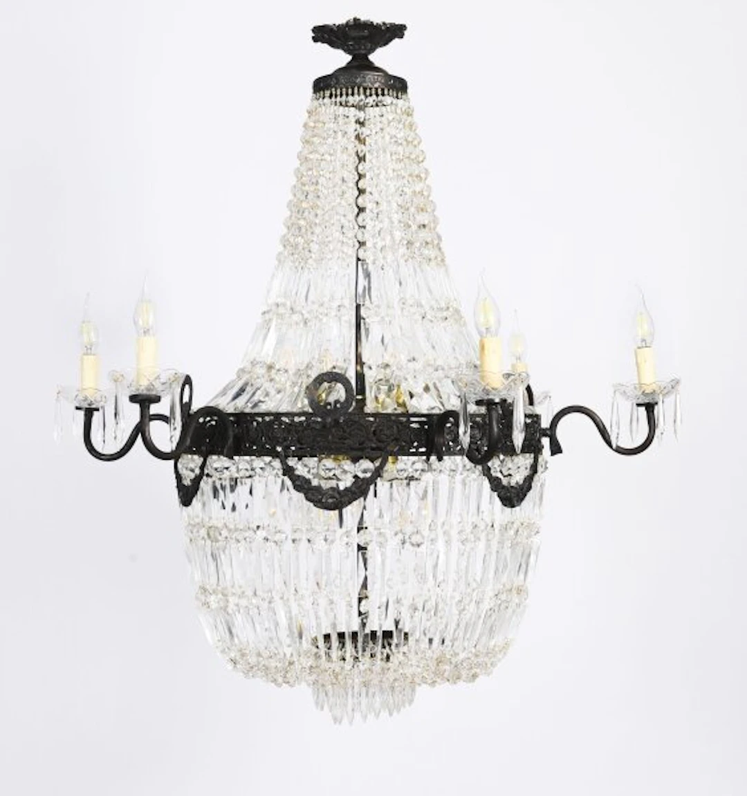 Antique Louis Revival 14 light Ballroom Cut Crystal Tent Chandelier c1920