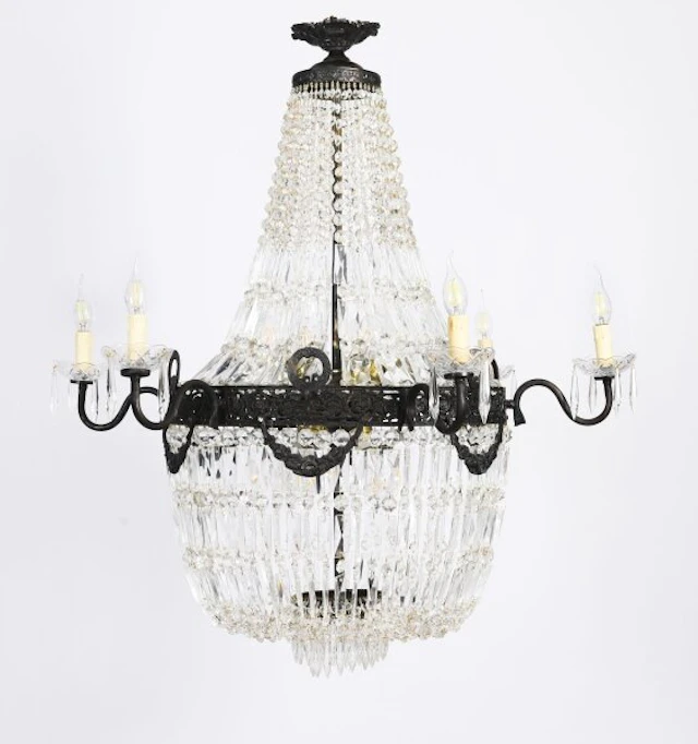 Antique Louis Revival 14 light Ballroom Cut Crystal Tent Chandelier c1920