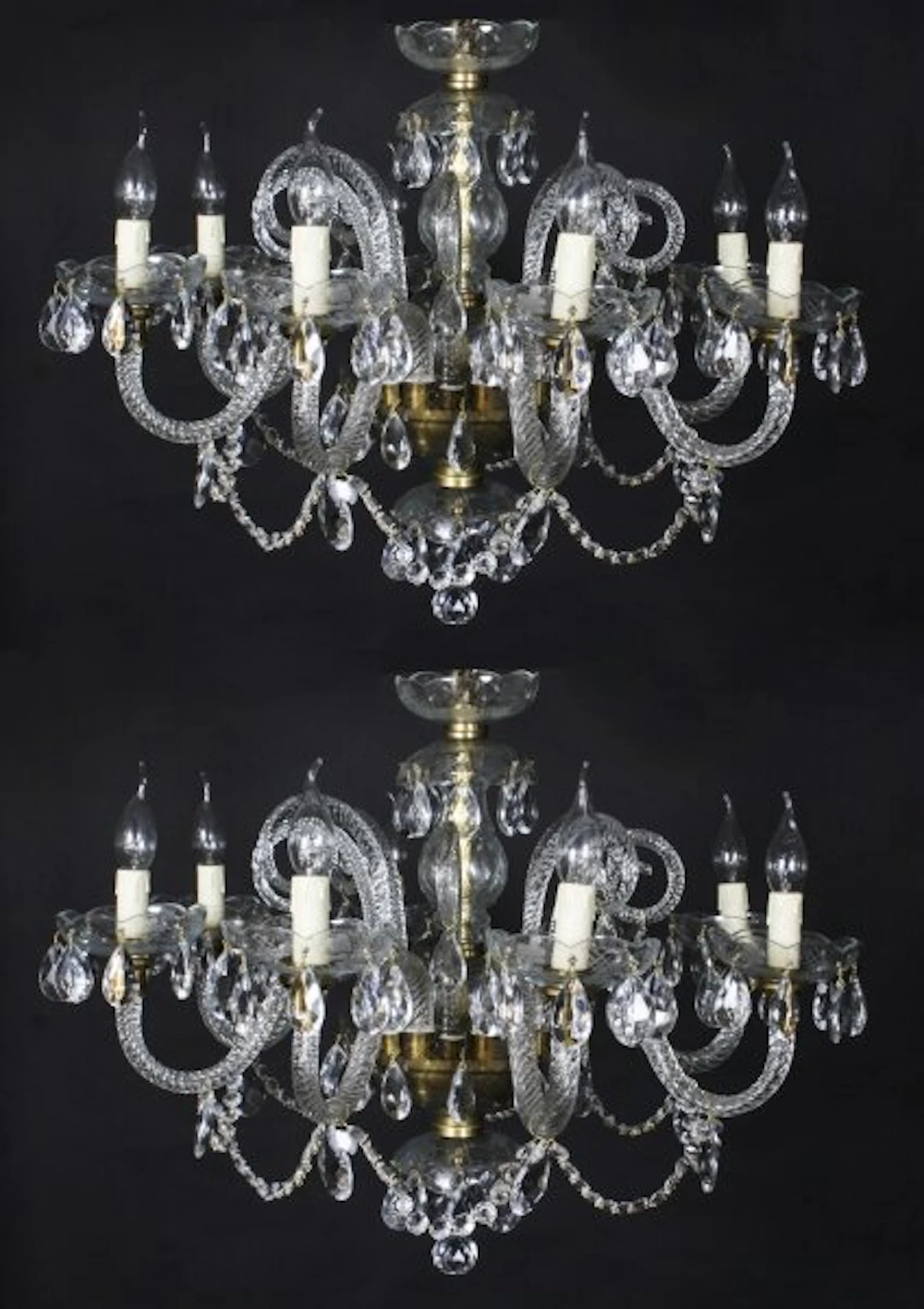 Vintage Pair of Venetian 8 Light Chandeliers 20th C