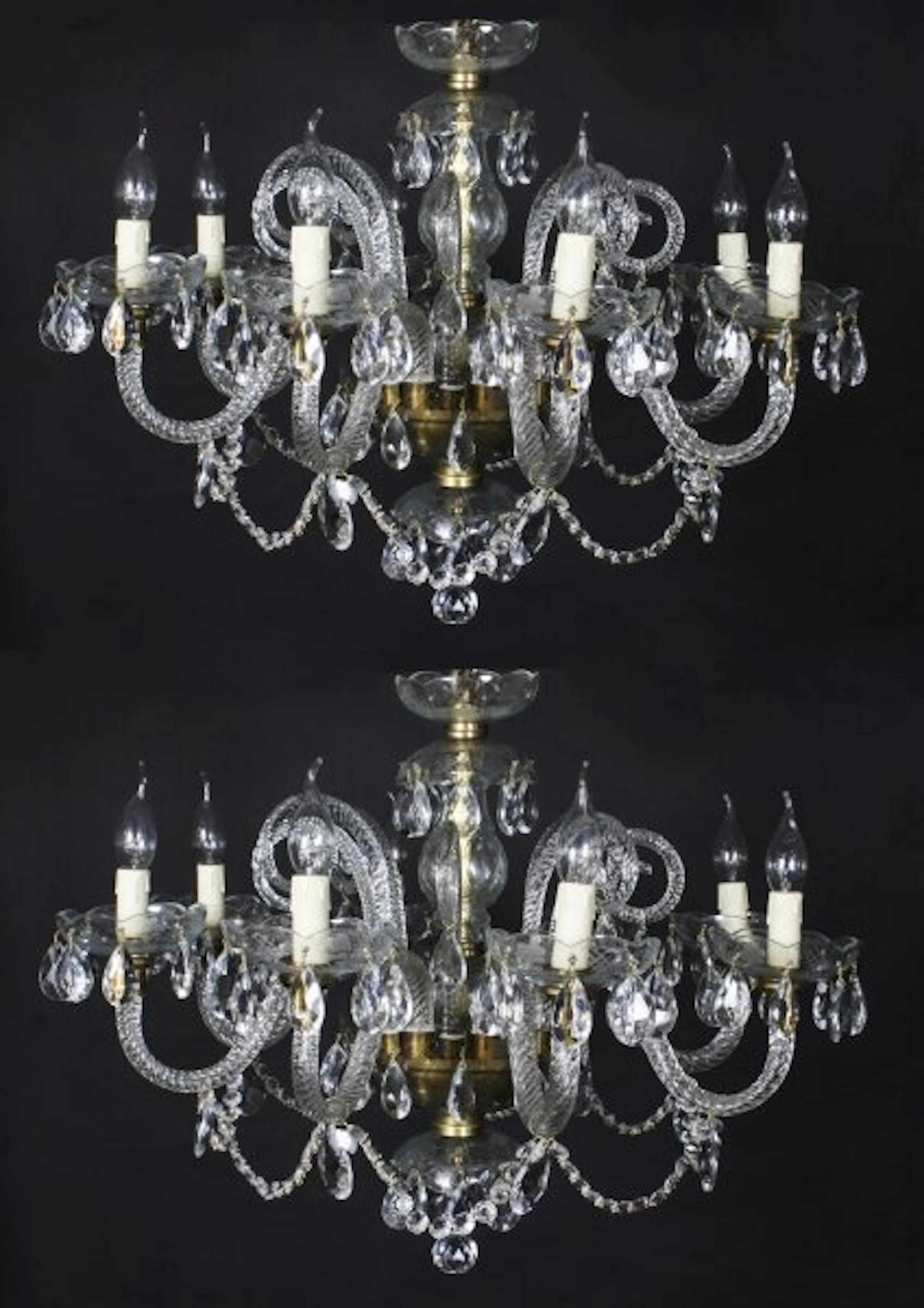 Vintage Pair of Venetian 8 Light Chandeliers 20th C