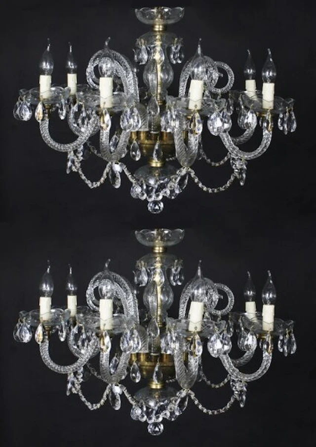 Vintage Pair of Venetian 8 Light Chandeliers 20th C