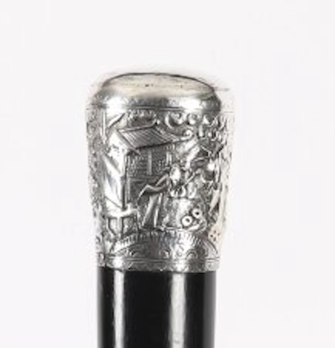 Antique Silver & Malacca Chinese Walking Stick Cane 19th C 92cm/36inches