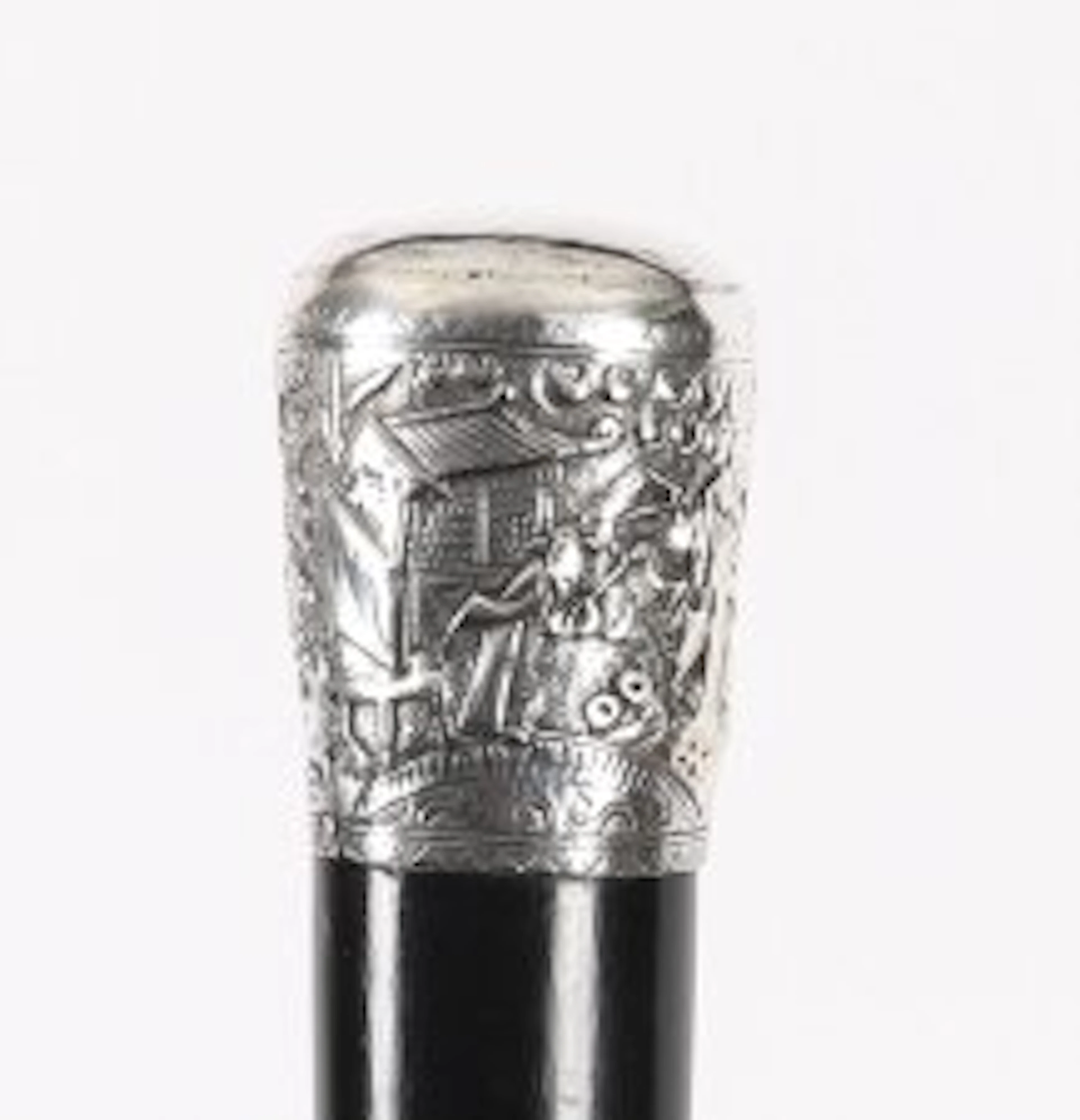 Antique Silver & Malacca Chinese Walking Stick Cane 19th C 92cm/36inches