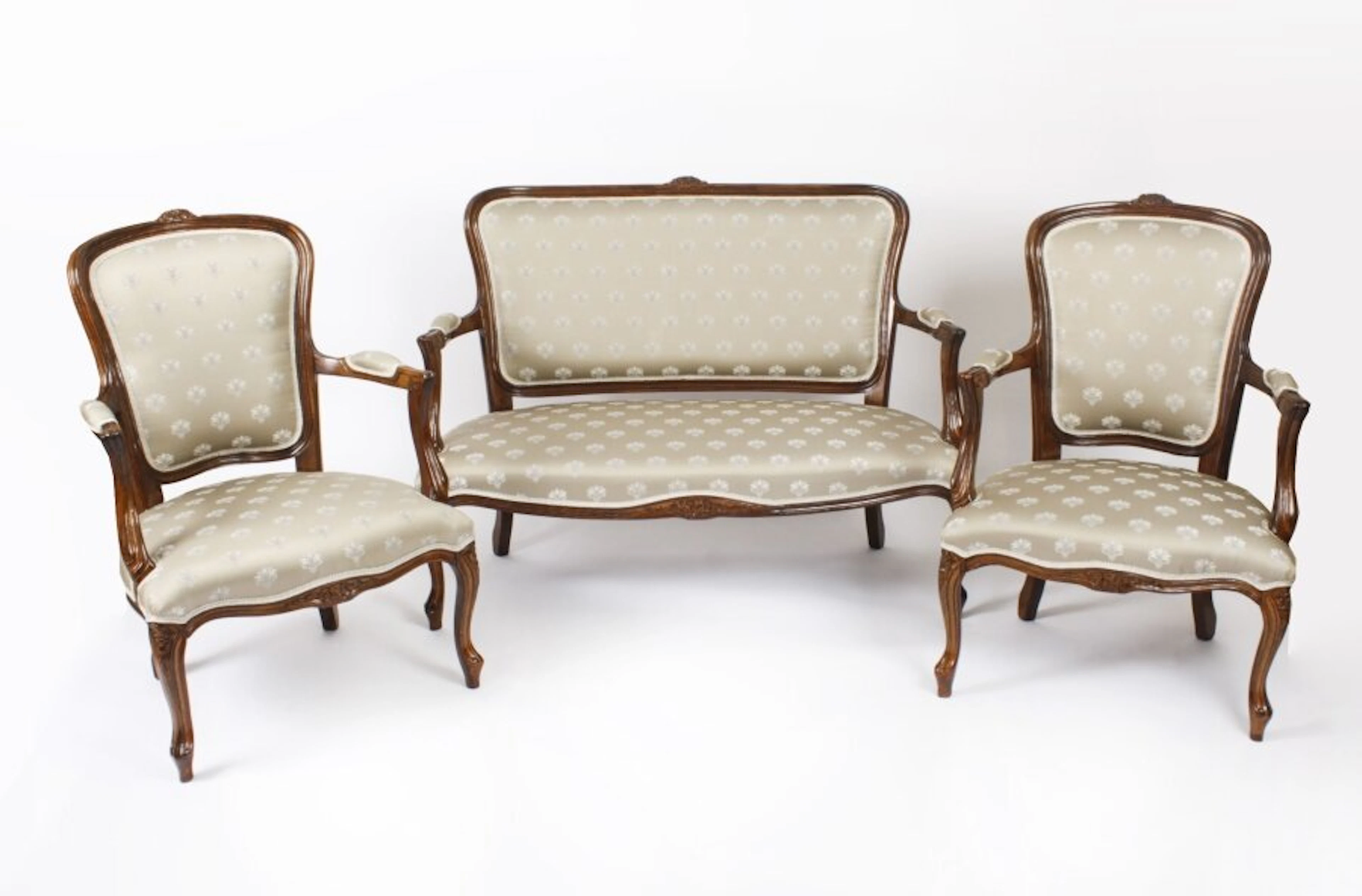 Bespoke Louis Reviva Walnut Pair Armchairs & Sofa Suite